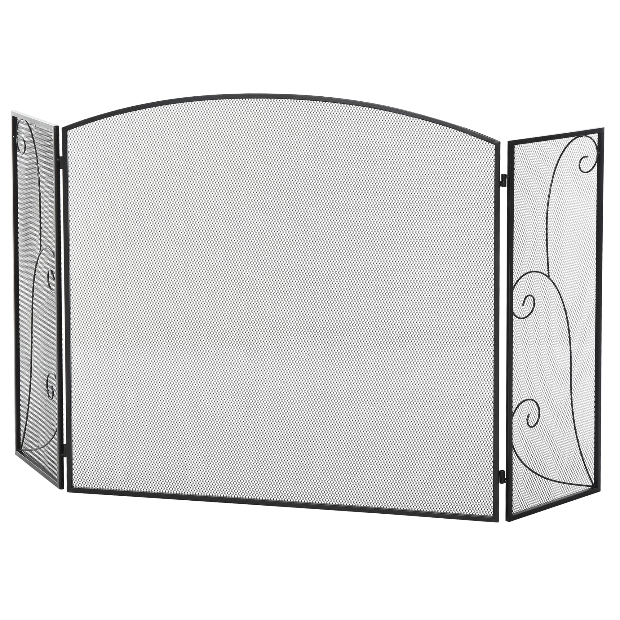 HOMCOM Pare-feu pour cheminée ou poêle design élégant Pare-étincelles 3 Volets Pliables dim. 132,5L x 76,5H cm Acier métal Noir
