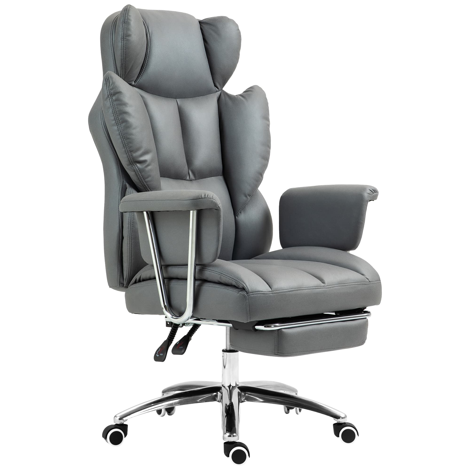 HOMCOM Chaise de bureau ergonomique, rembourrée, avec repose-pieds, dossier réglable, pivotante à 360°, Gris foncé