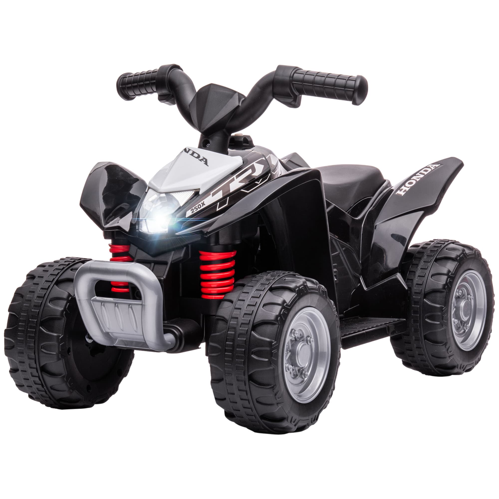 AIYAPLAY Quad électrique enfant 6 V, vitesse de 2,8 km/h, phares LED, klaxon, 4x4 enfant, poignée et selle ergonomique, noir