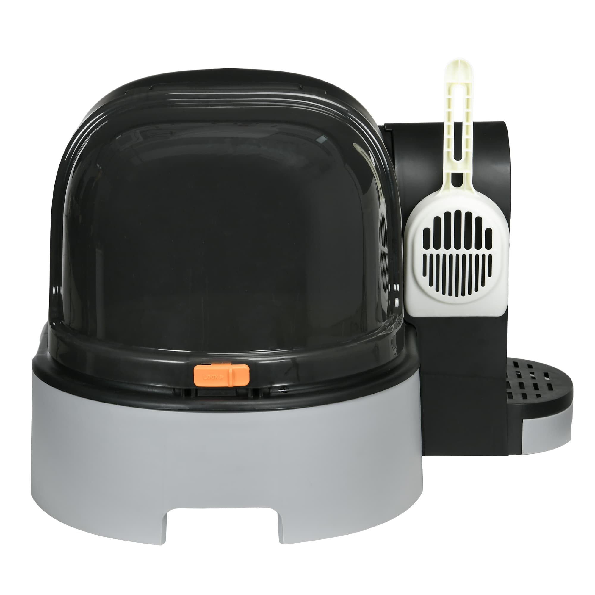 PawHut Maison de toilette, bac à litière fermé pour chat compartiment inférieur amovible pour un nettoyage facile pelle inclus