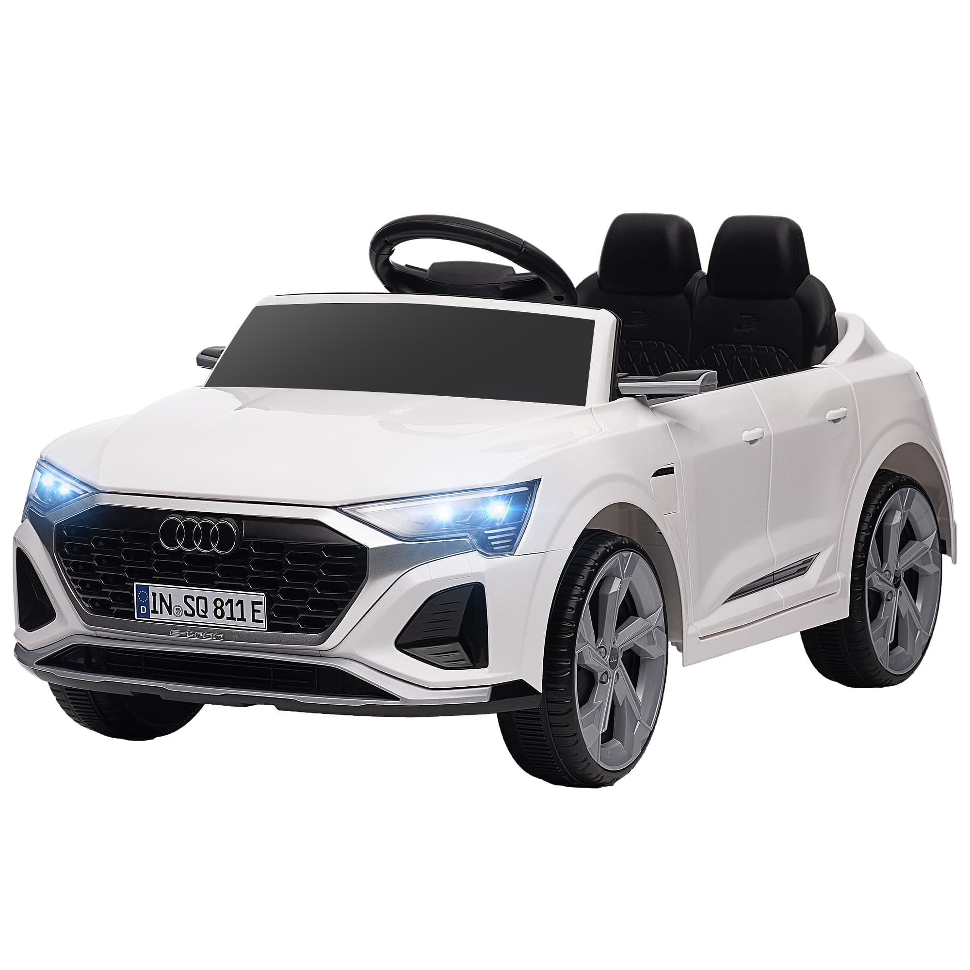 AIYAPLAY Véhicule Électrique pour Enfants, 12V Audi Q8, 3-5 km/h, Télécommande, Phares, Musique, Blanc