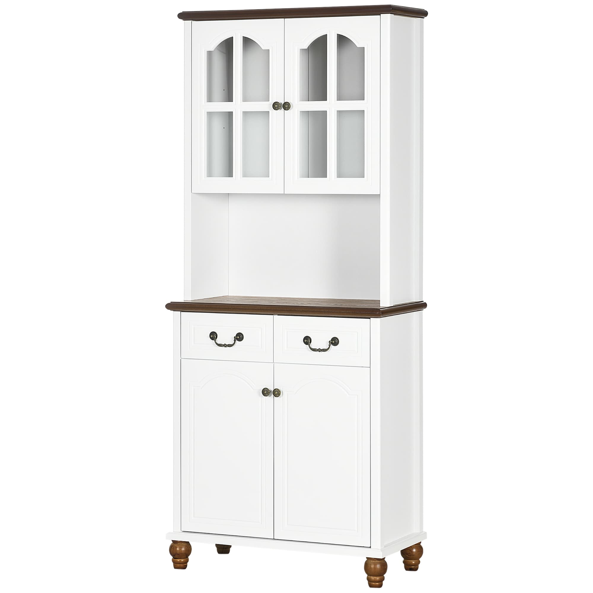 HOMCOM Buffet de Cuisine, 2 Tiroirs, 2 Armoires, Design Classique, Blanc + Marron foncé, 76 x 38 x 182 cm