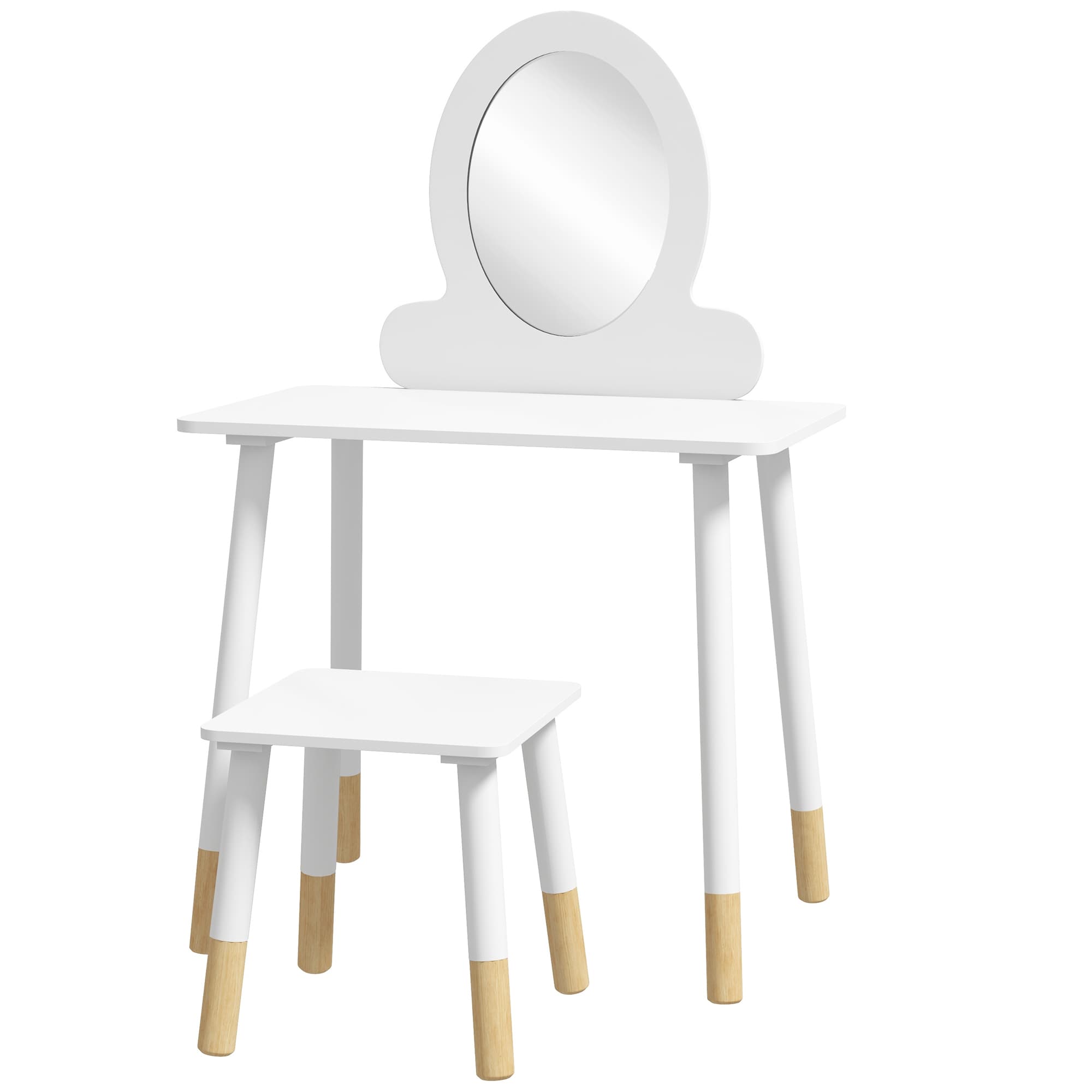 AIYAPLAY Ensemble coiffeuse pour enfants avec tabouret, coiffeuse 2 pièces pour enfants de 3 à 6 ans - blanc