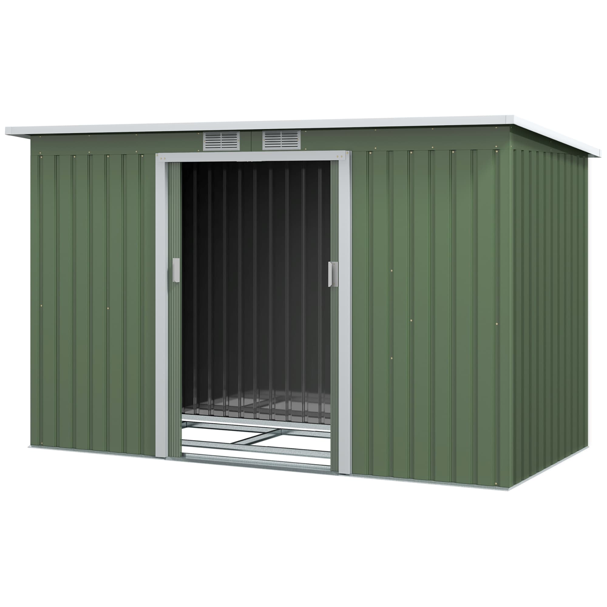 Outsunny Abri de Jardin 3,6 m2 Remise à Outils avec kit de fondation en Acier galvanisé avec Portes coulissantes Vert clair