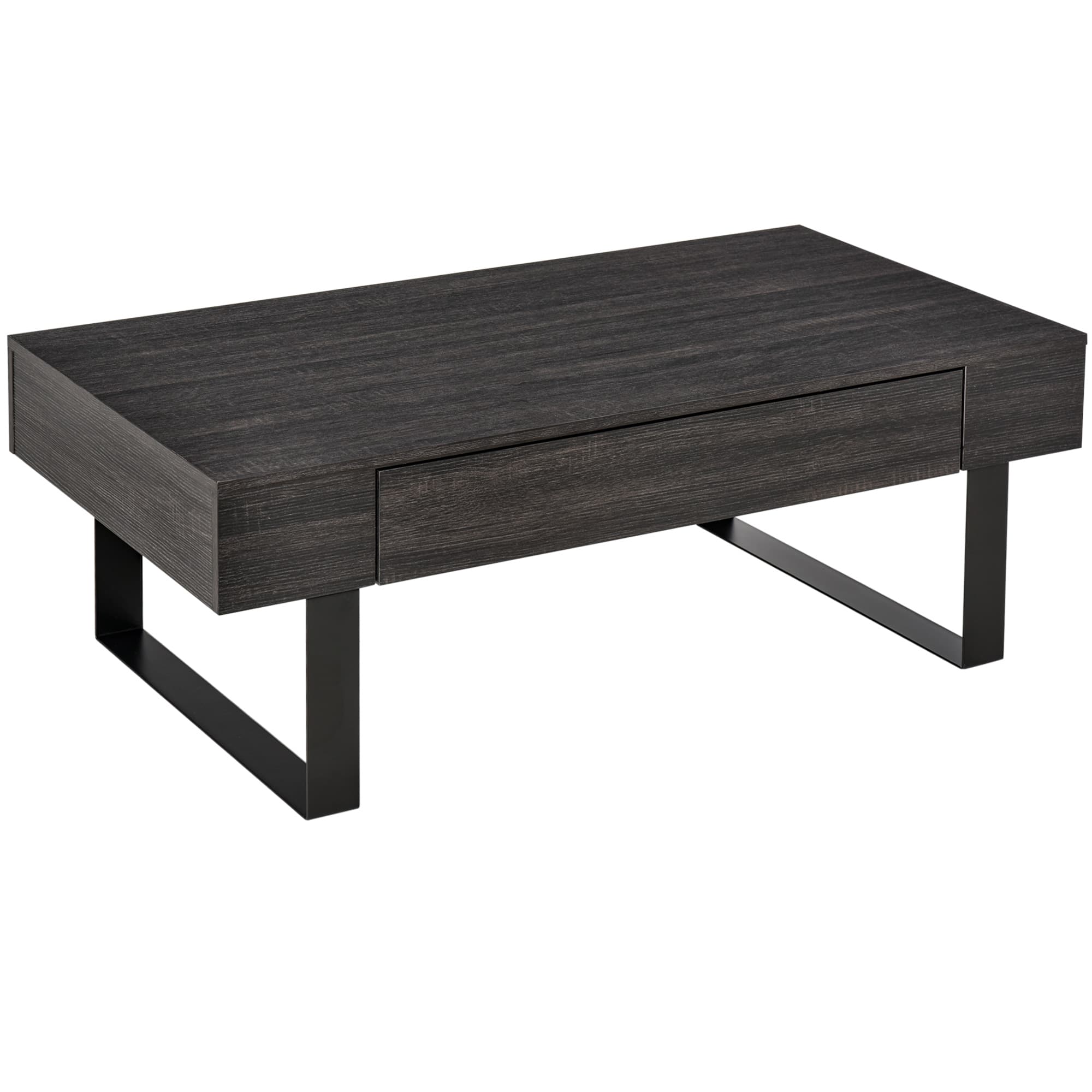 HOMCOM Table Basse Table d'Appoint Table de Salon avec Tiroir Étagères Cadre en Acier Stable Moderne Bois Aggloméré Métal Gris Foncé 110x60x40cm