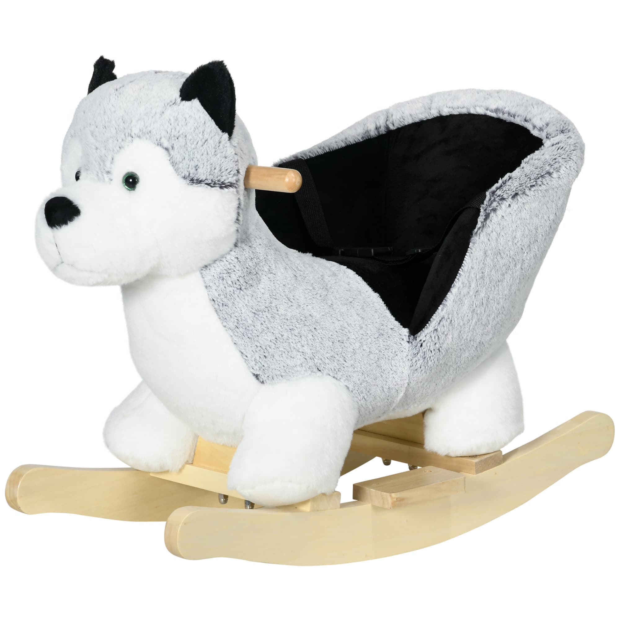 HOMCOM Husky à bascule pour enfants cheval à bascule jouet à bascule bébé 18-36 mois - musique poignées ceinture de sécurité