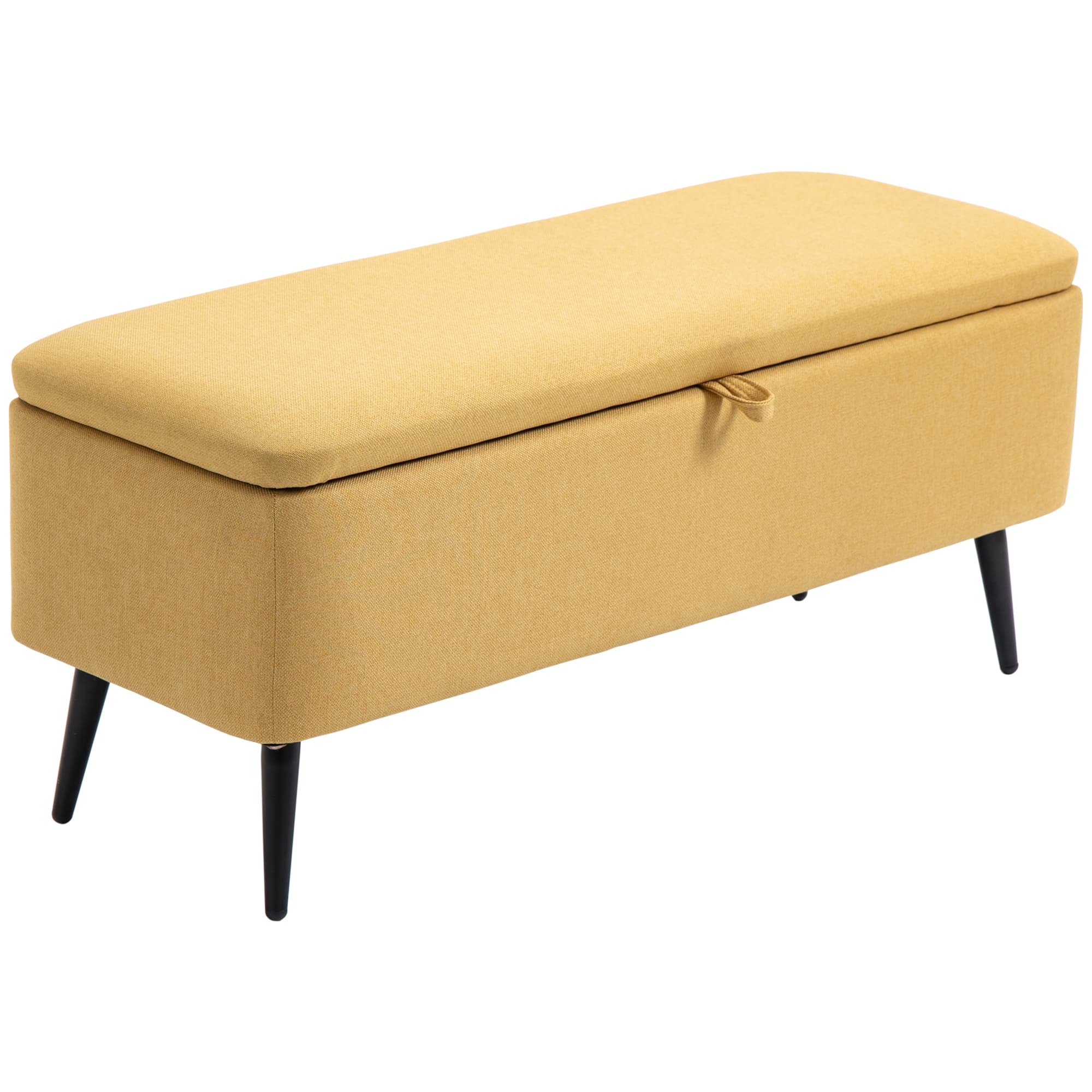 HOMCOM Banc banquette coffre de rangement 2 en 1 en tissu avec pieds en acier noir 101l x 38,5P x 44,5H jaune