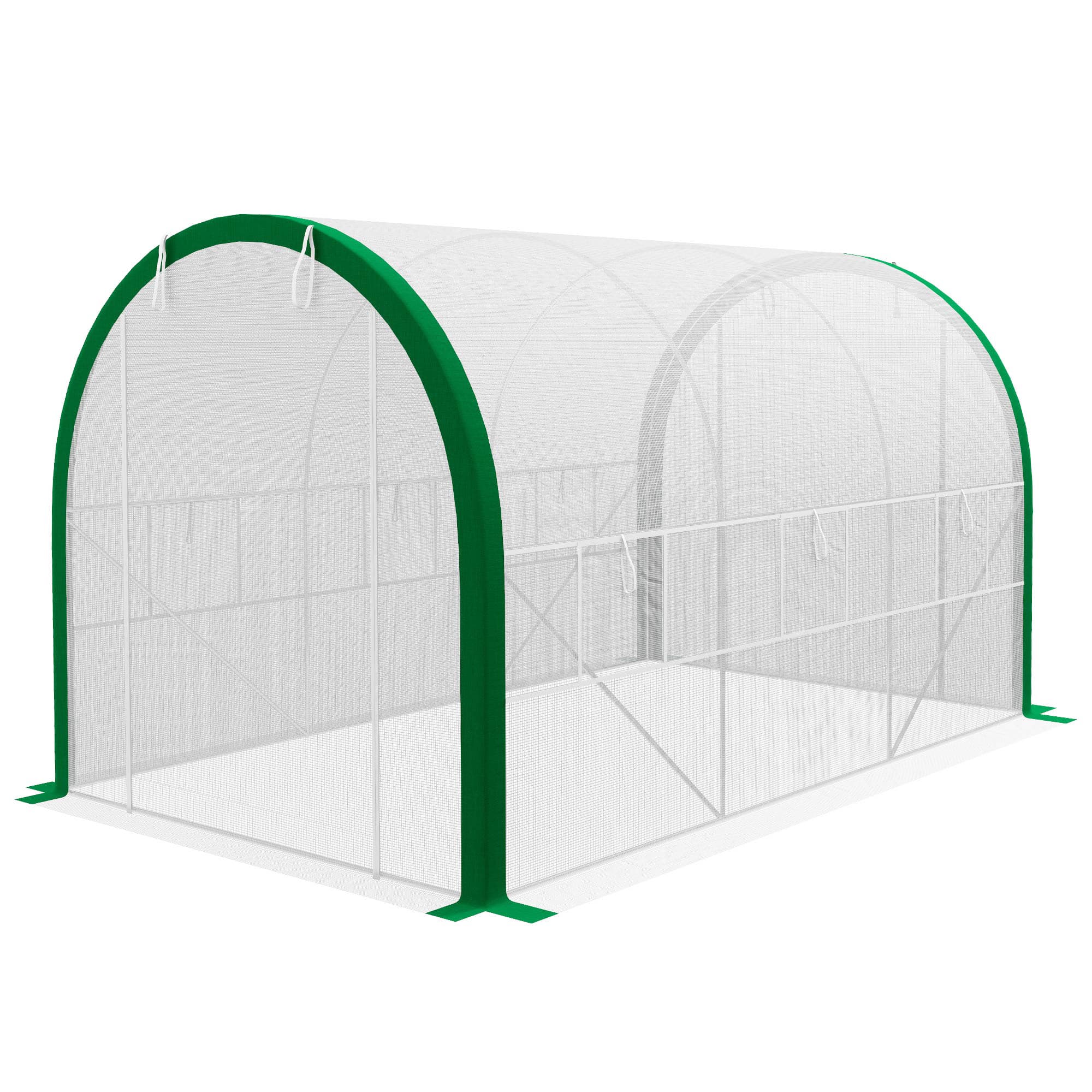 Outsunny Serre Tunnel, Serre, Portes à Fermeture Éclair, Fenêtres en Filet, Cadre Métallique, 3,5 x 2 x 2m, Blanc