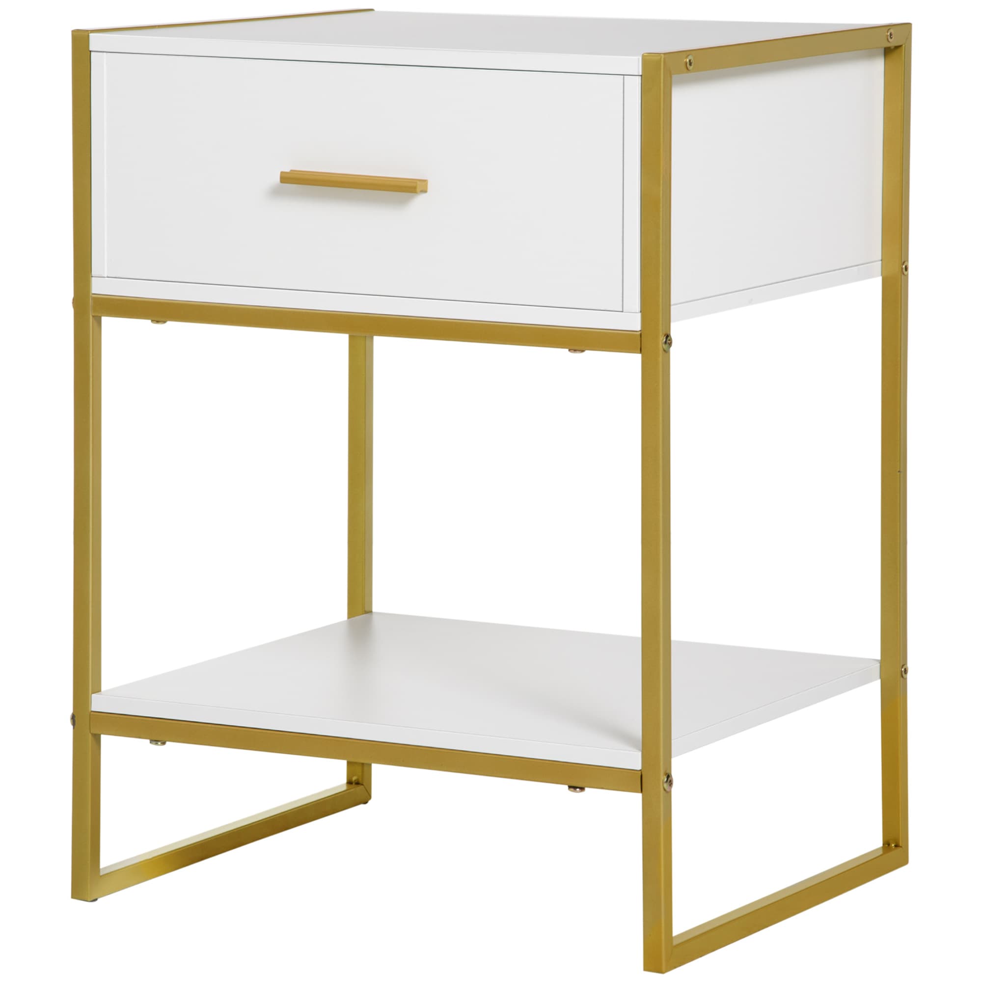 HOMCOM Table de chevet table de nuit avec tiroir étagère et poignée cadre en acier pour chambre à coucher 45 x 40 x 60 cm blanc