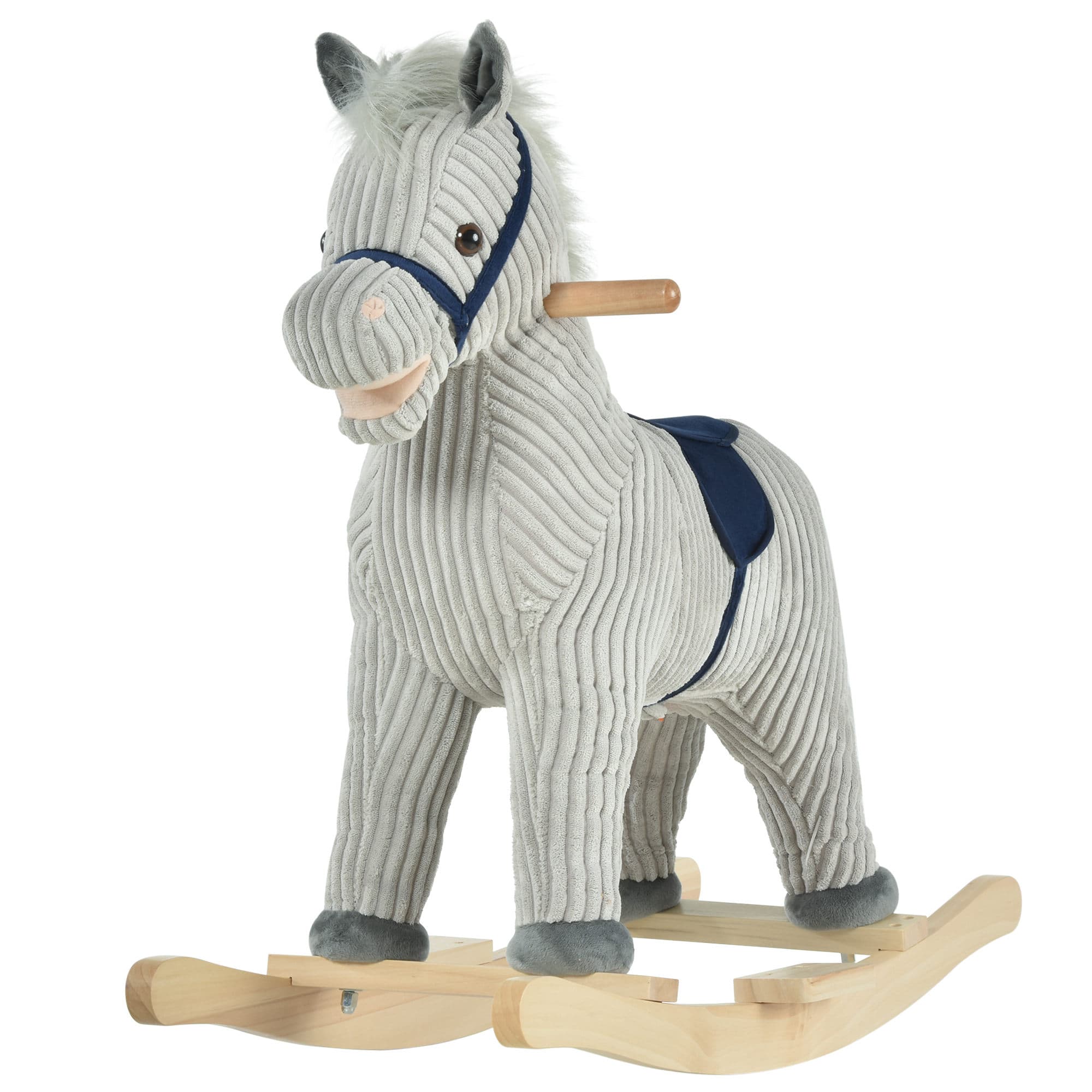 HOMCOM Cheval à bascule pour enfant, jouet à bascule en peluche, à effets sonores, avec poignées, pédale, gris et blanc
