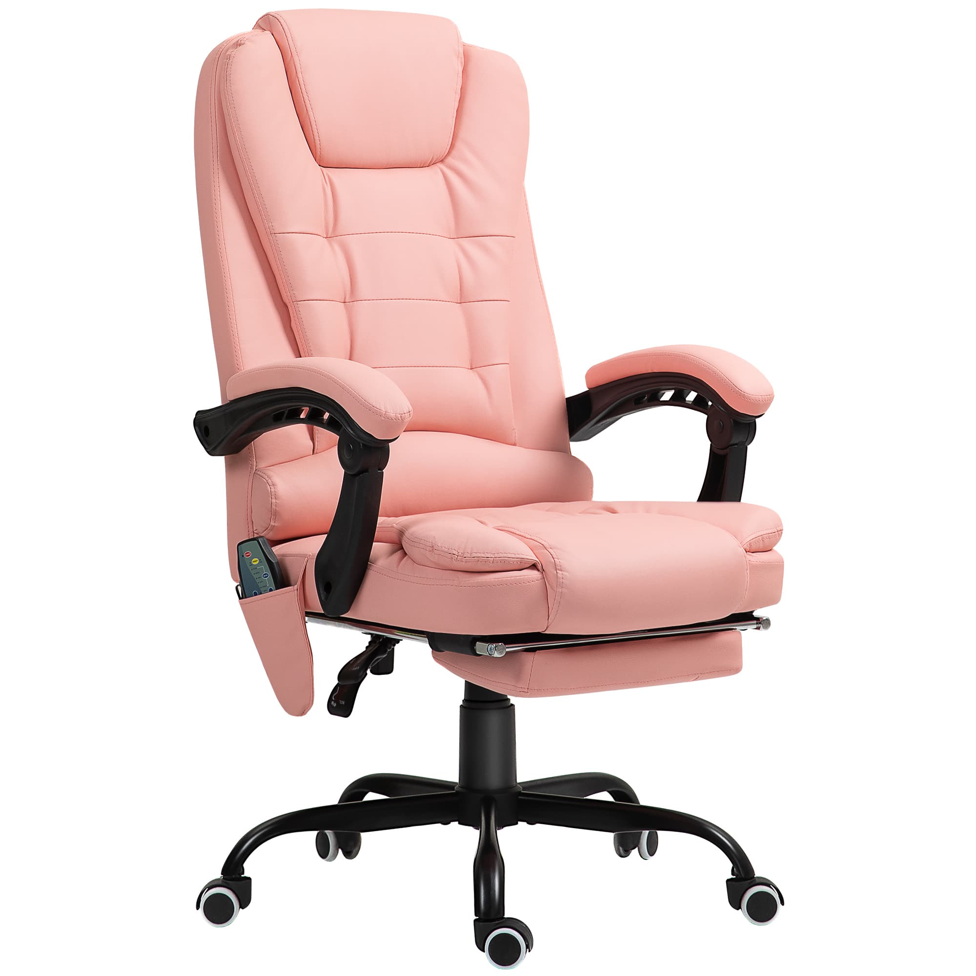 Vinsetto Chaise de bureau massante, 7 points de vibration, repose-pieds et dossier réglables, jusqu'à 120 kg, similicuir, Rose