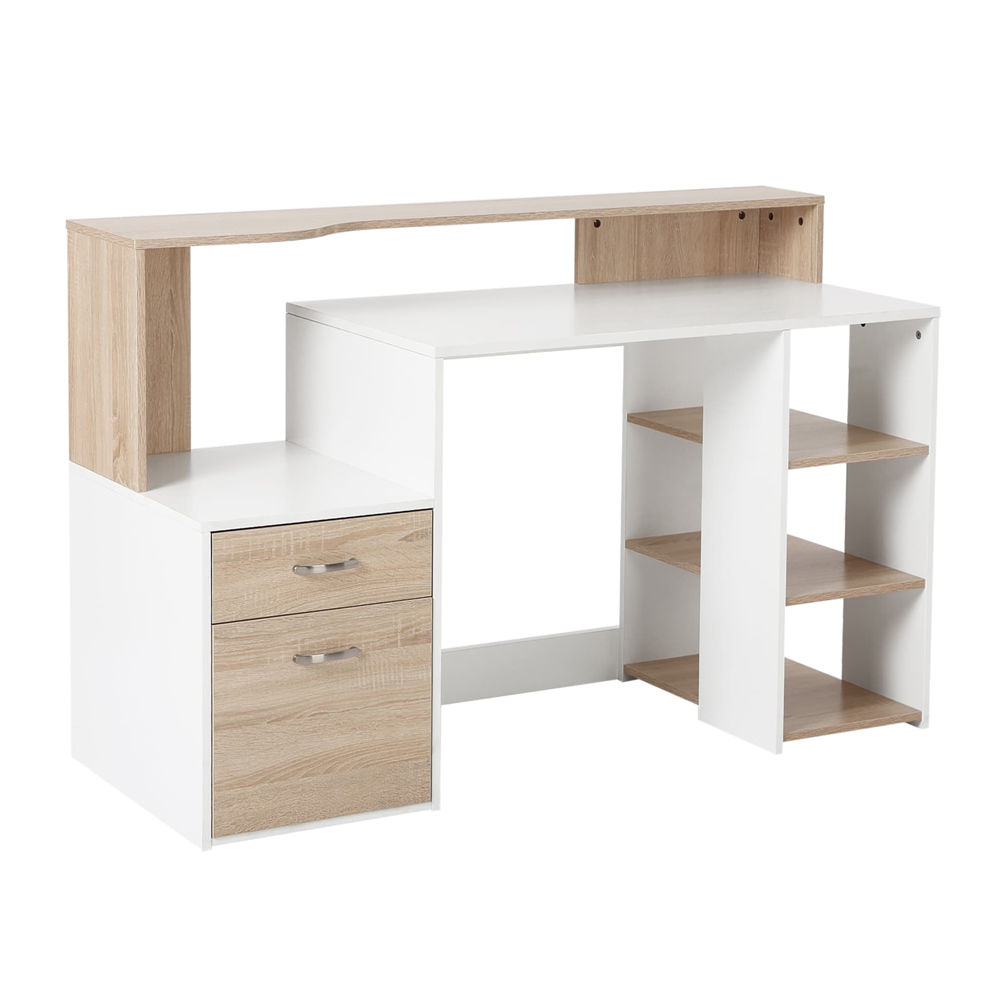 HOMCOM Bureau Informatique Multi-Rangements bureau design contemporainMDF classe E1, alliage d'aluminium 137L x 55l x 92H cm Beige Aosom France