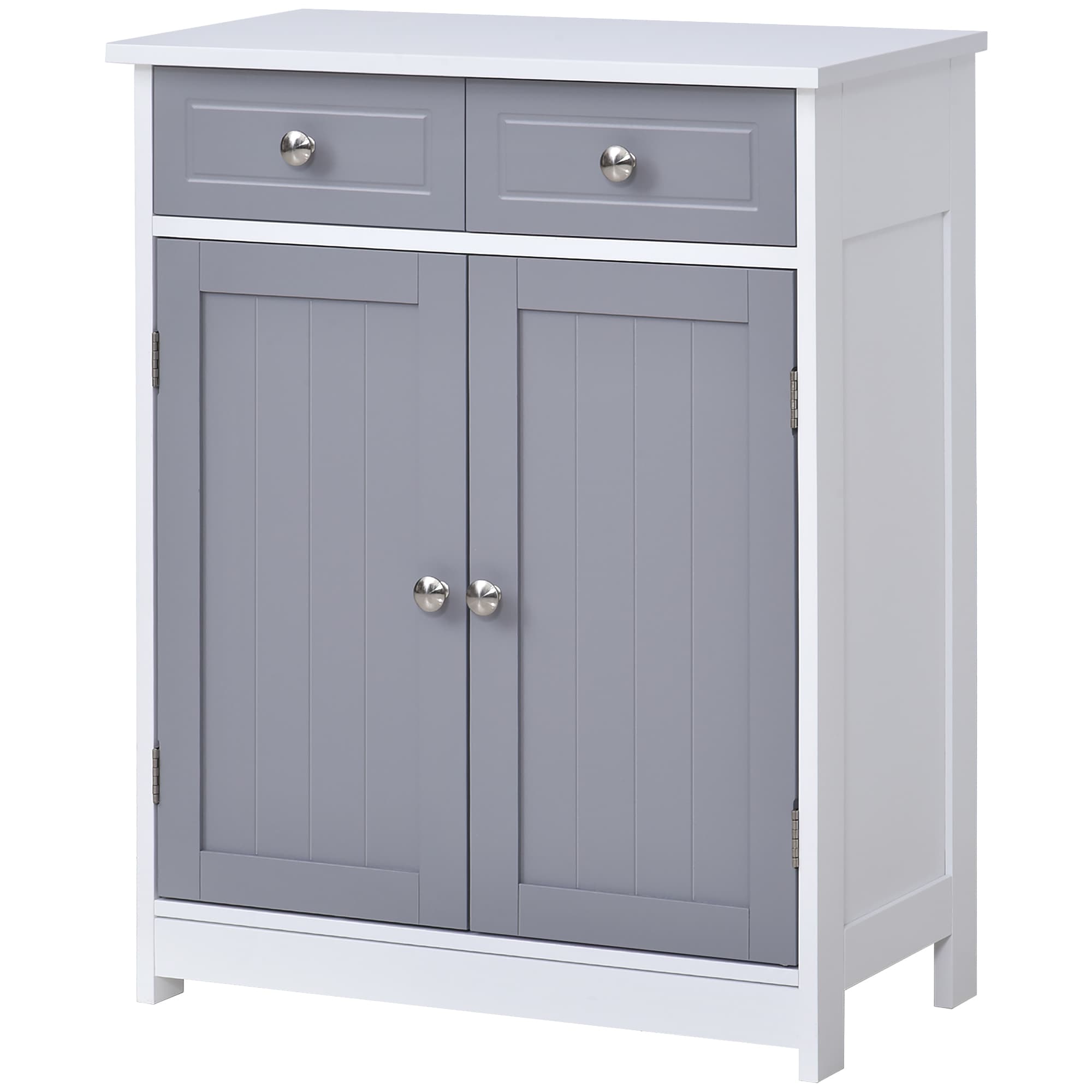 kleankin Meuble de salle de bain sur pied armoire de salle de bain 2 portes 2 tiroirs 60 x 30 x 75 cm gris et blanc