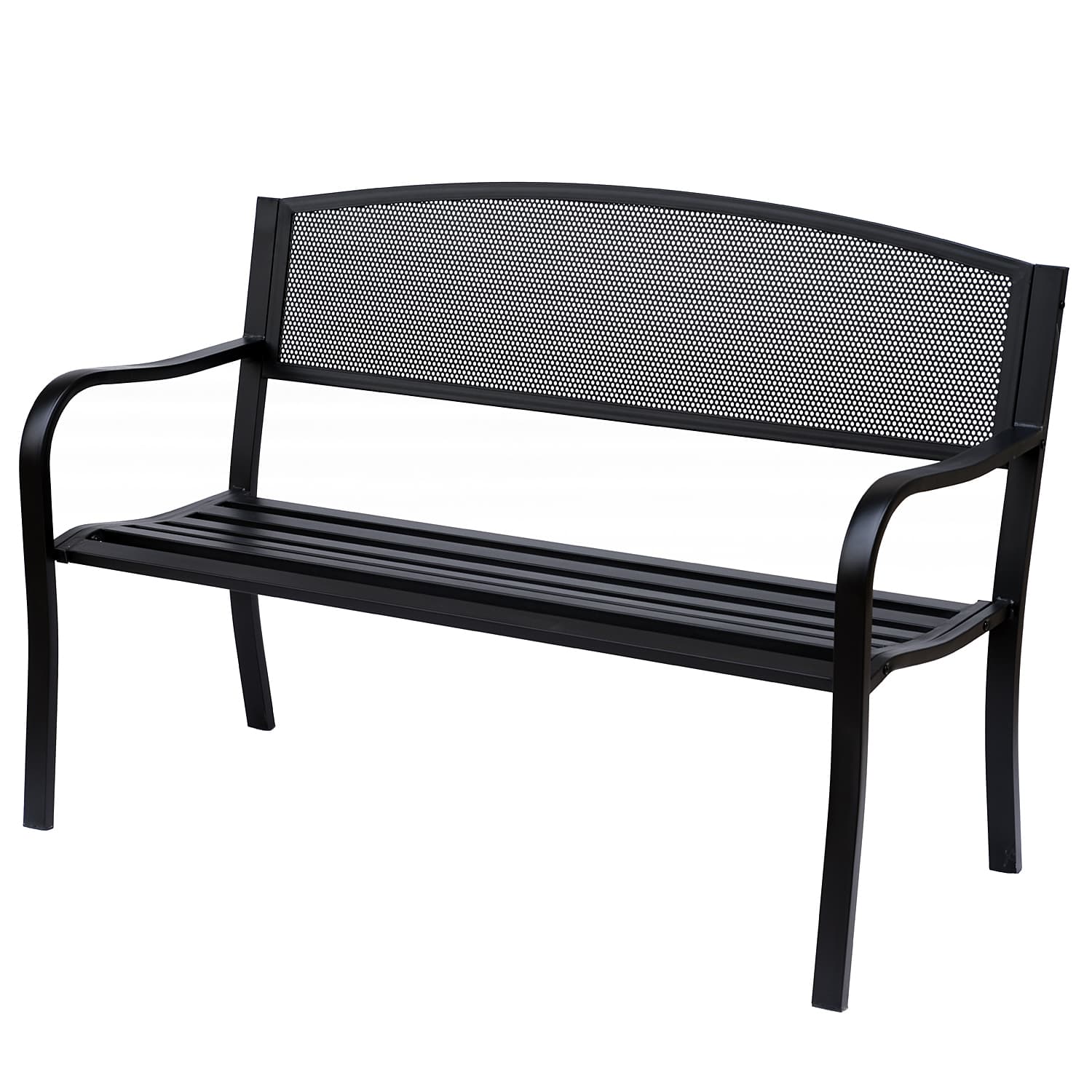 Outsunny Banc 3 Places de Jardin Style Contemporain Terrasse Acier Epoxy Anticorrosion 127 x 60 x 85 cm Noir
