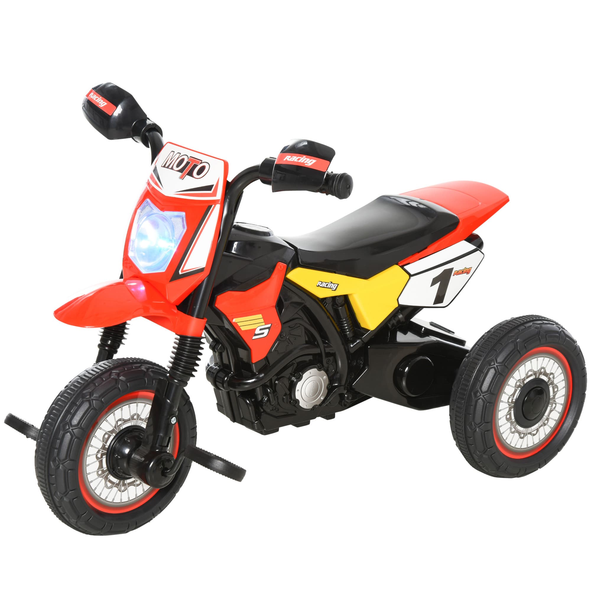 HOMCOM Tricycle Enfants Moto Cross Effets musicaux et Lumineux Coffre Rangement Rouge