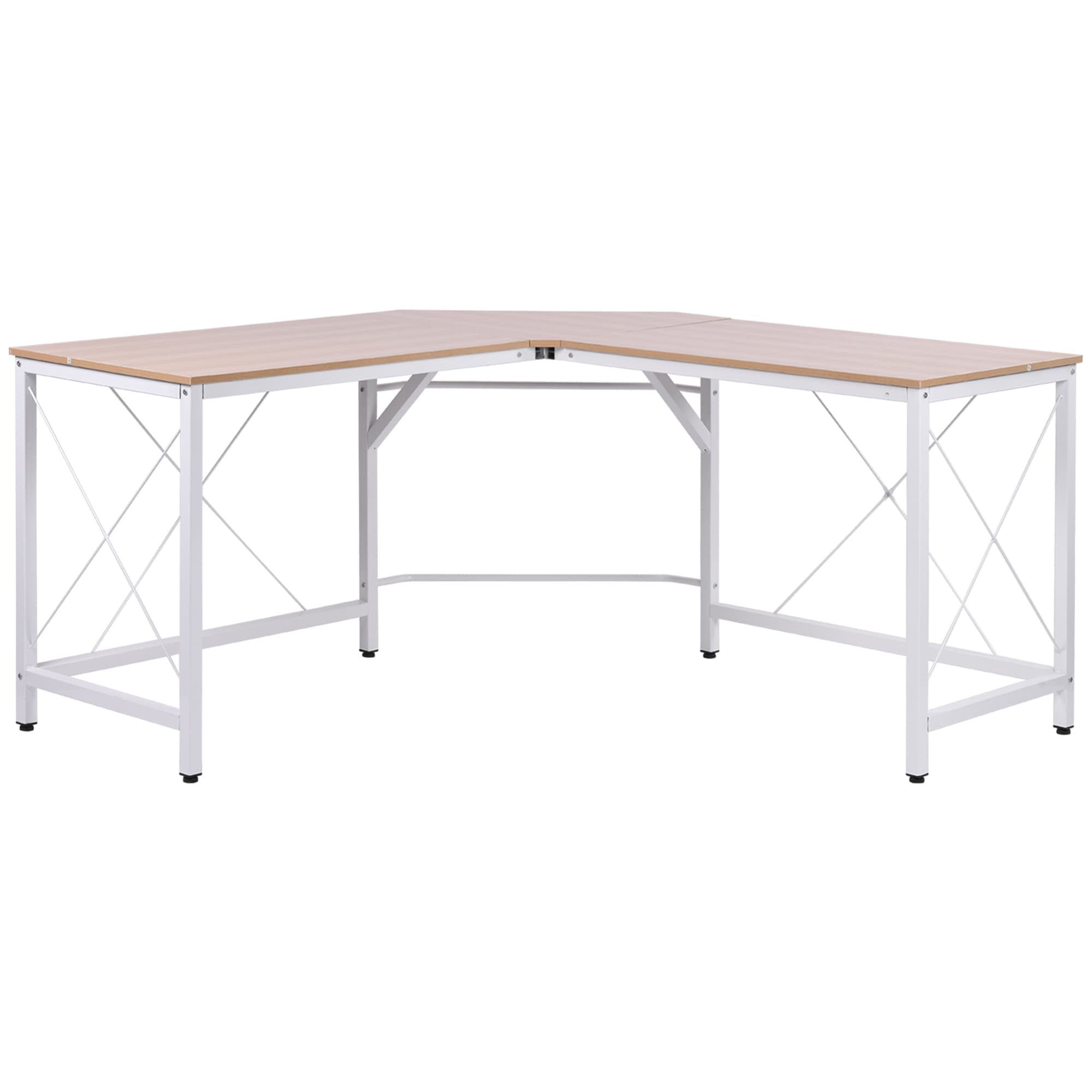Homcom Bureau Informatique Bureau d’Angle Ordinateur Table d’Angle Poste de Travail MDF 150 x 150 x 76 cm Chêne et Blanc