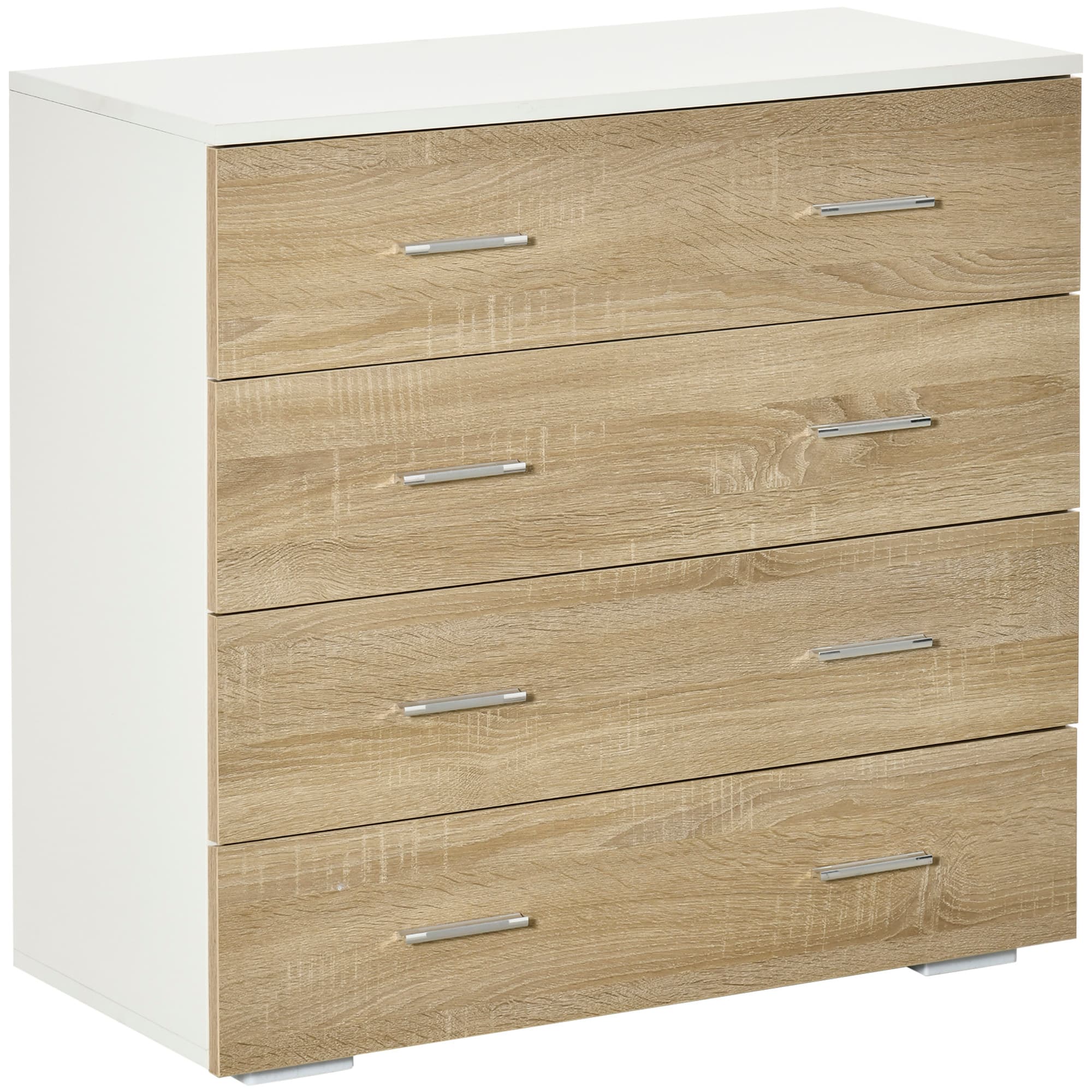 HOMCOM Commode de rangement 4 tiroirs 76 x 35 x 72 cm blanc et couleur bois