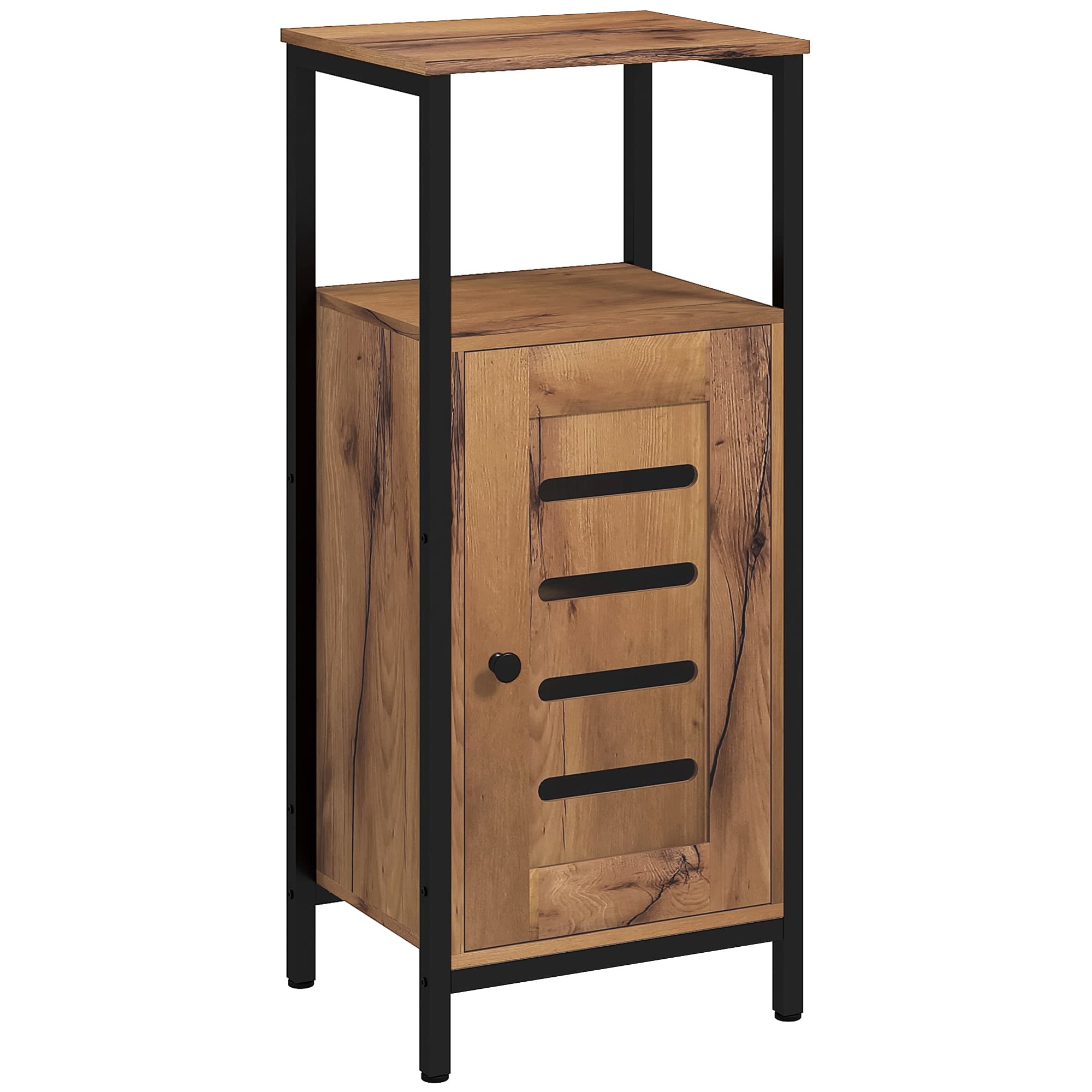 kleankin Meuble Bas Salle de Bain Porte Lamelles Niche Ouverte Style Rustique Brun Aosom France