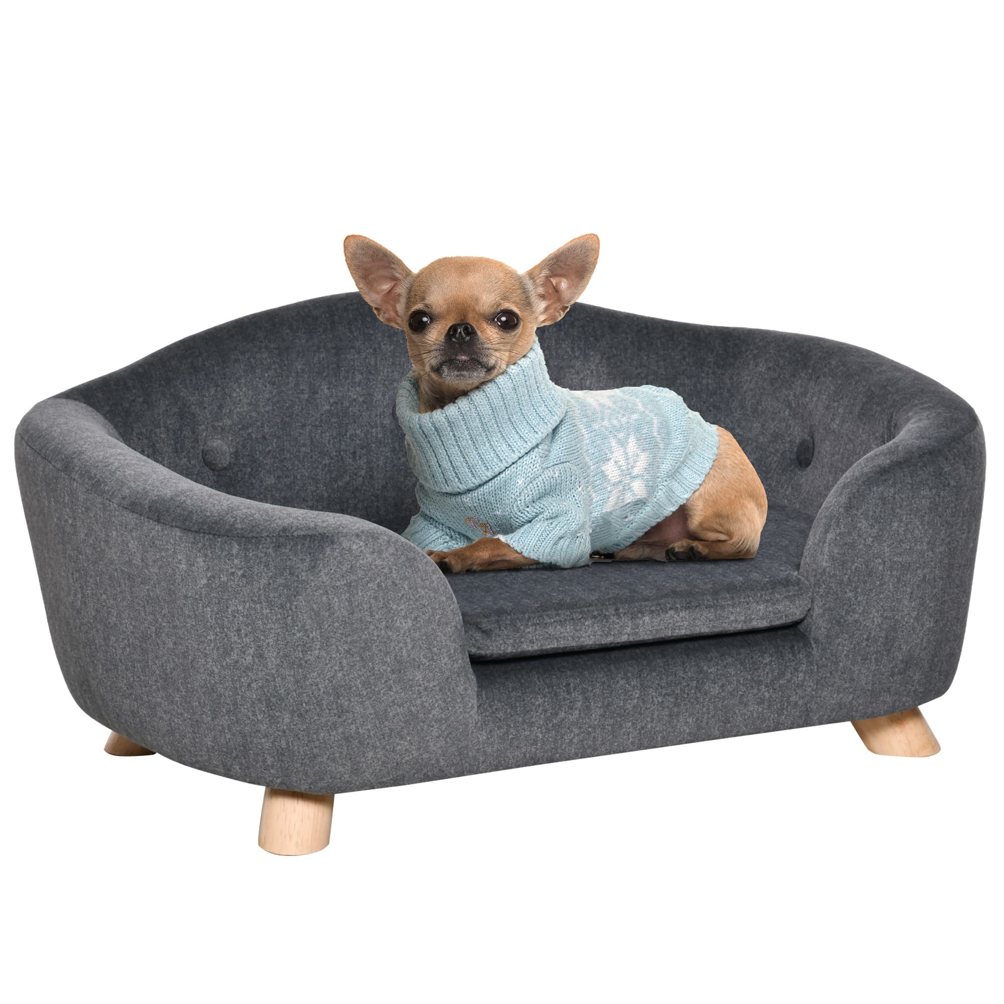 PawHut Canapé Lit Contemporain Gris Anthracite Coussin Moelleux Pieds Bois pour Chien Chat 70x47x30cm Aosom France