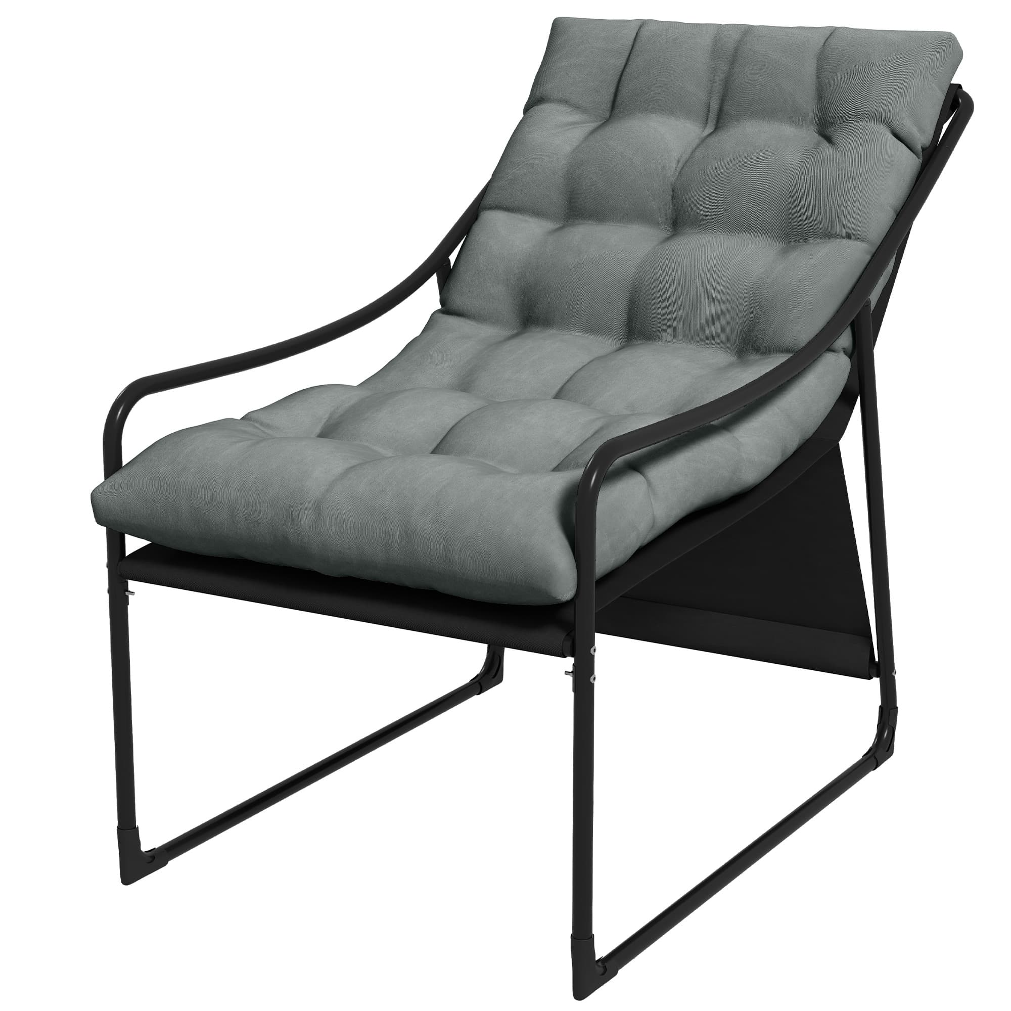 Outsunny Chaise de jardin fauteuil d'extérieur avec coussin cadre en acier pour balcon, terrasse, jardin gris