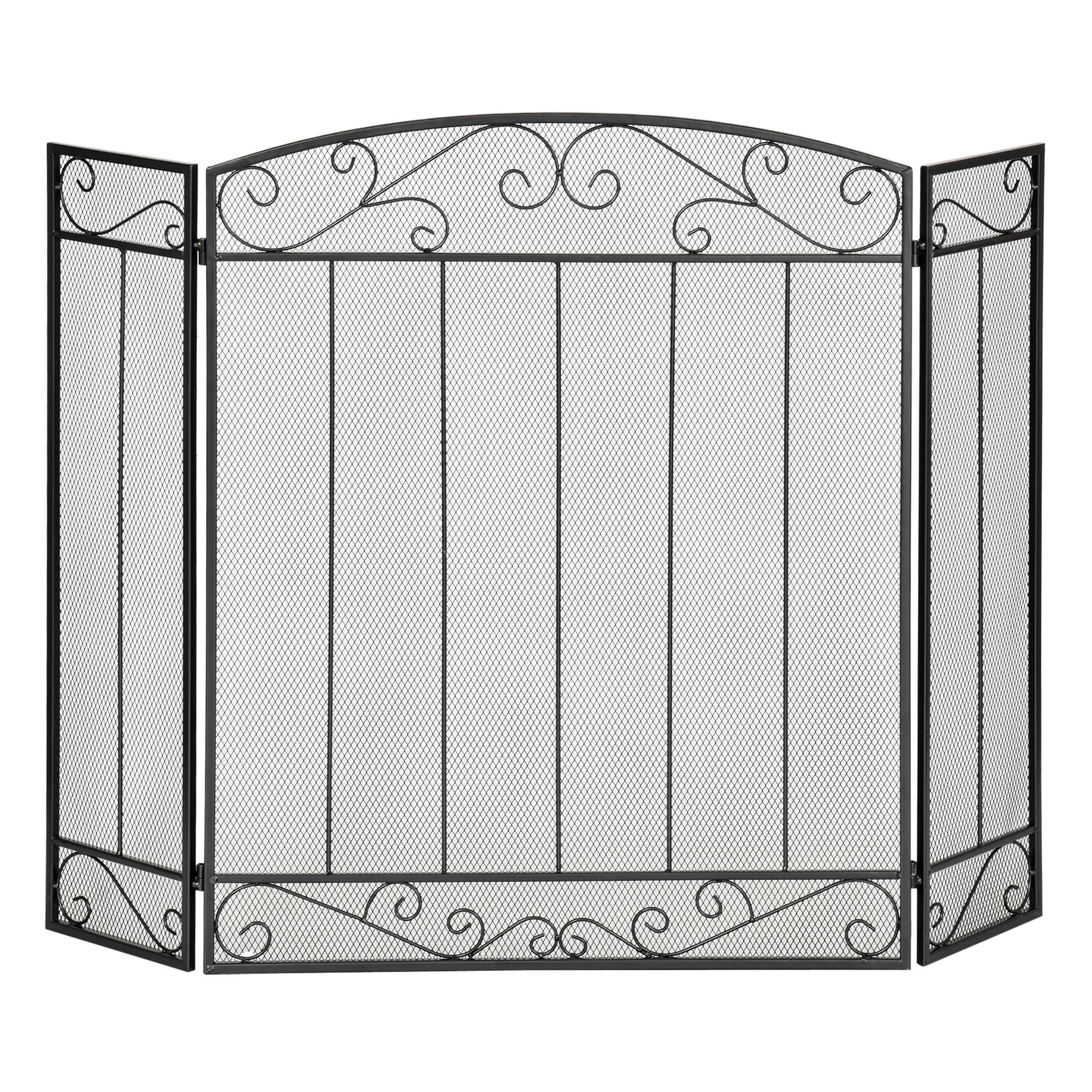 HOMCOM Pare-étincelles pour cheminée pliable 3 panneaux pare-feu écran cheminée style vintage grillage métallique acier 105 x 1,6 x 80,5 cm noir
