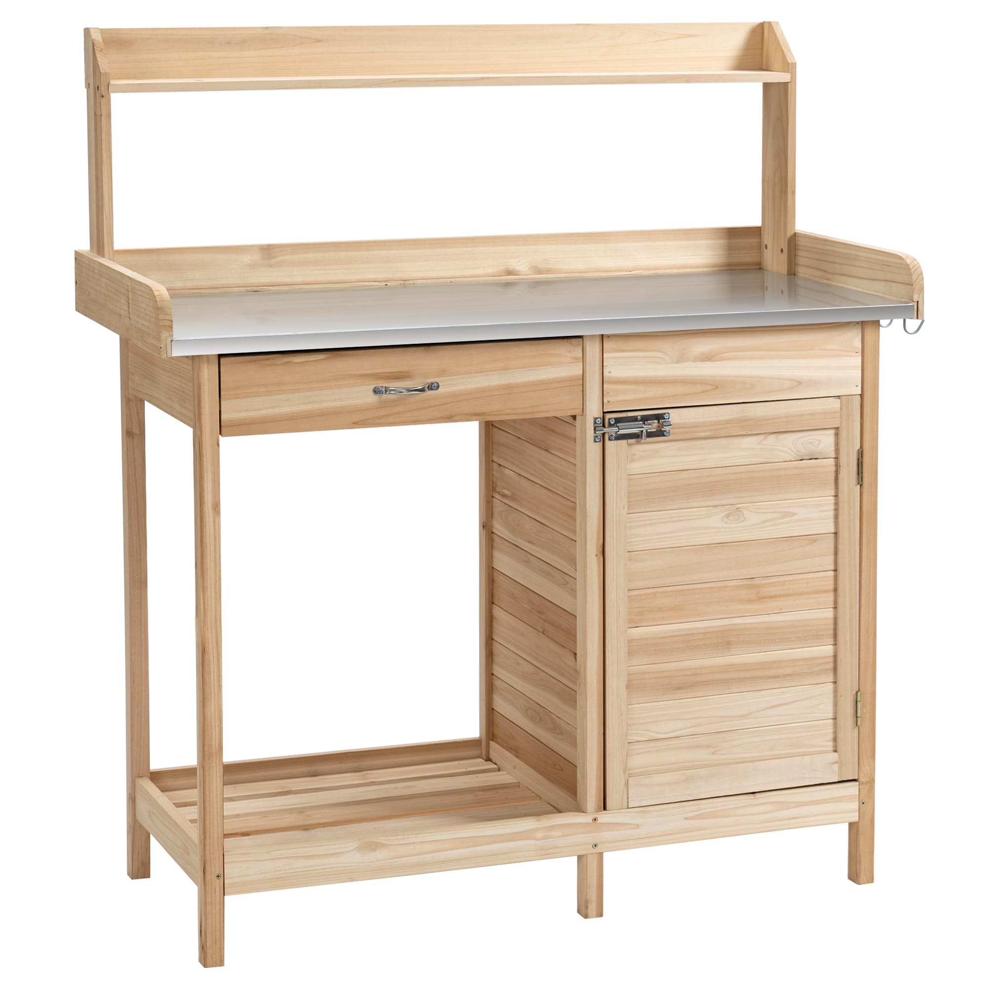 Outsunny Table de rempotage jardinage avec 2 étagères tiroir et placard avec rebord plateau 112 x 45 x 121 cm naturelnull