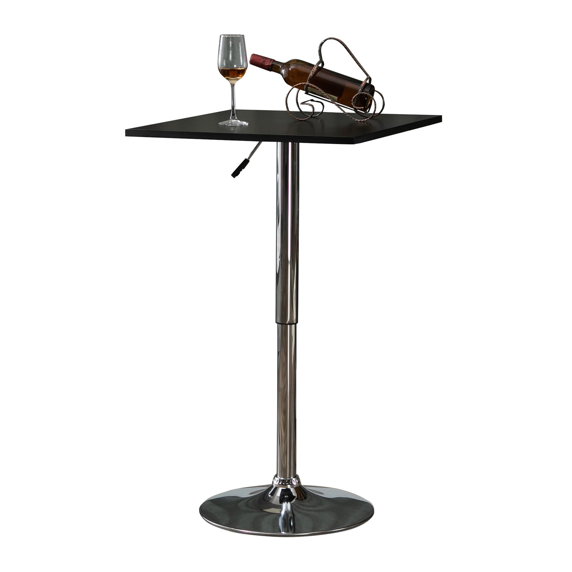 HOMCOM Table de bar table bistrot carré hauteur réglable base ronde métal chromé panneaux MDF 60 x 60 x 82-103 cm noir et argent