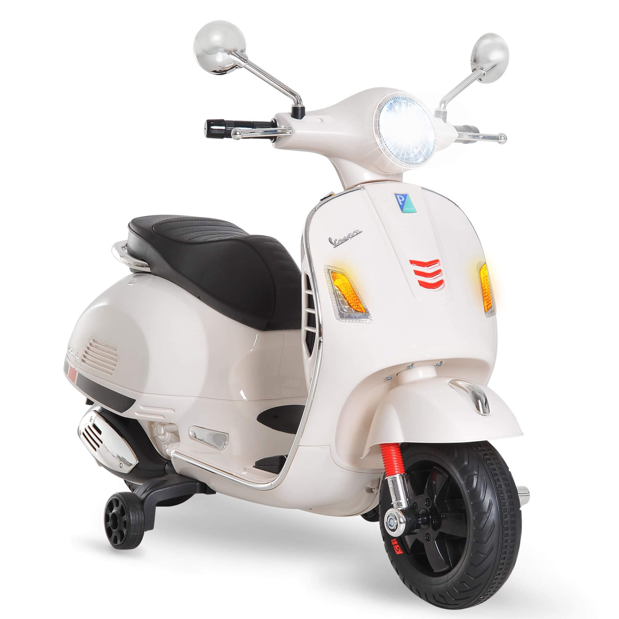 Homcom Vespa Moto Scooter Électrique Enfants 6 V Musique MP3 Port USB Klaxon Phare Feu Arrière Vitesse Max. 3 Km/H Blanc aosom france