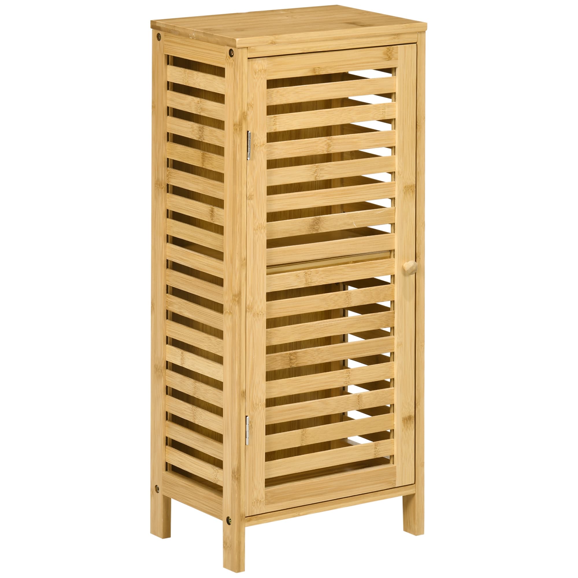 kleankin Armoire de salle de bain en bambou 1 étagère réglable design naturel 30 x 19,9 x 70 cm naturel