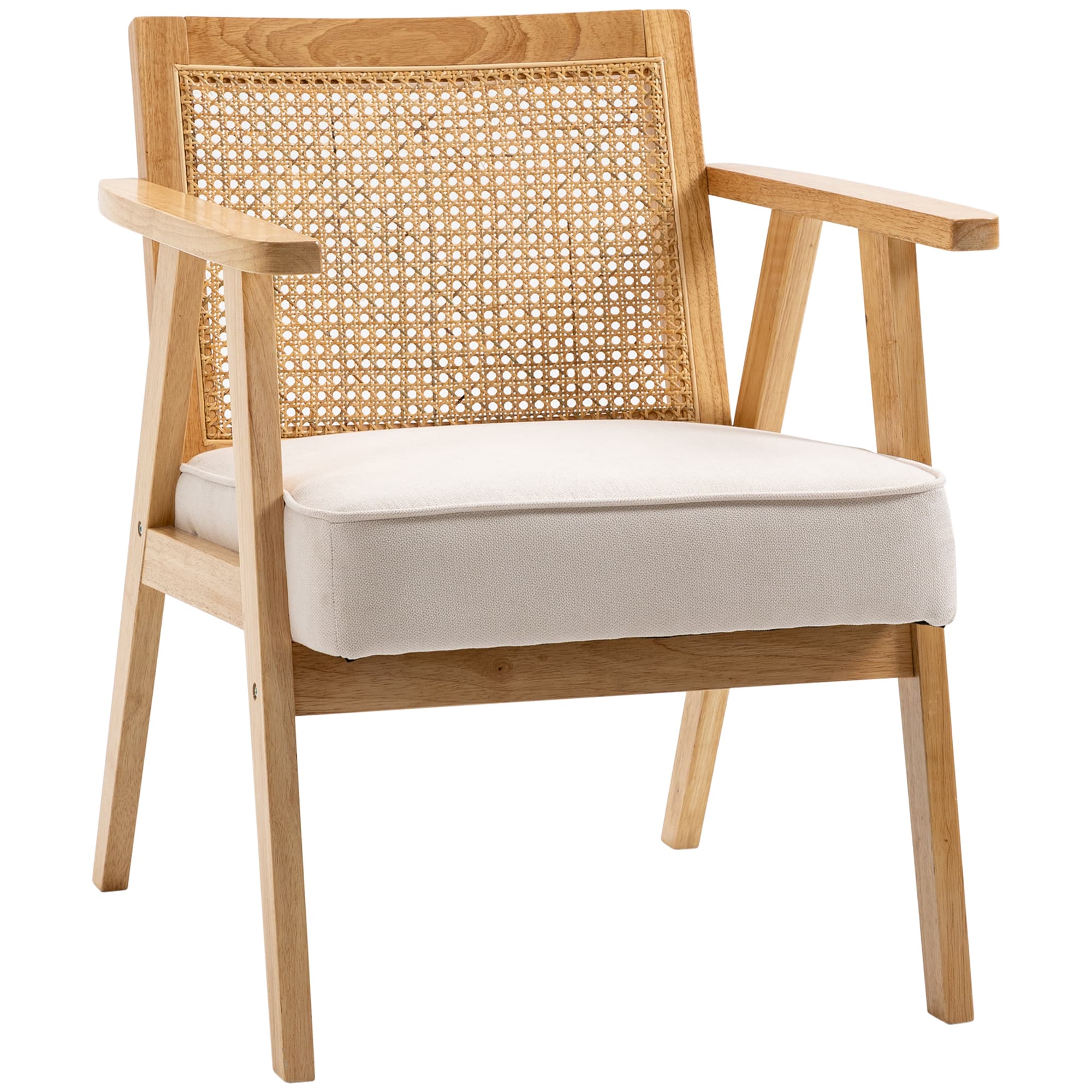 HOMCOM Fauteuil lounge chaise de salle à manger style rustique dossier en rotin naturel pour cuisine salon chambre 63 x 69 x 78 cm bois naturel