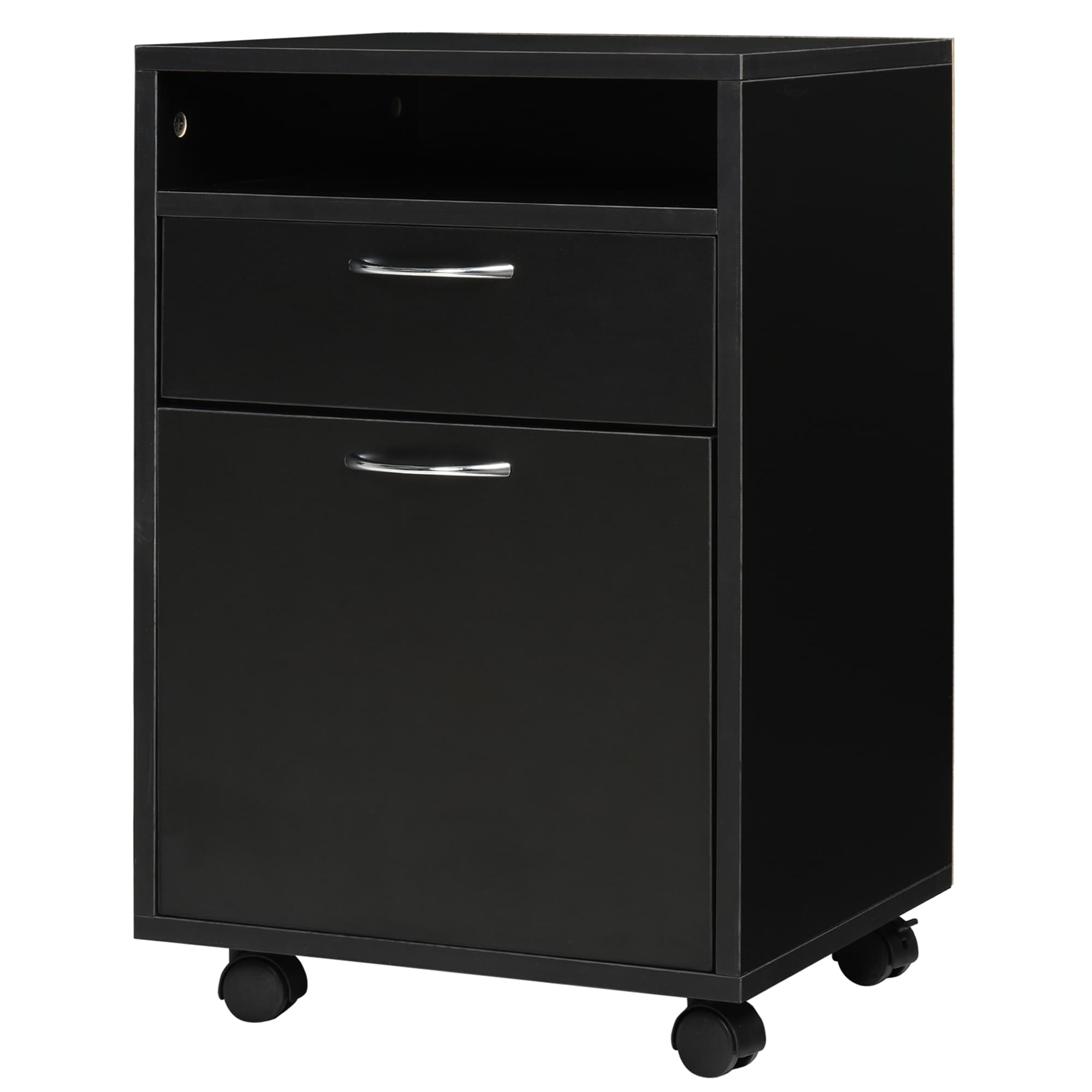 HOMCOM Caisson de bureau rangement bureau sur roulettes tiroir placard niche panneaux particules noir