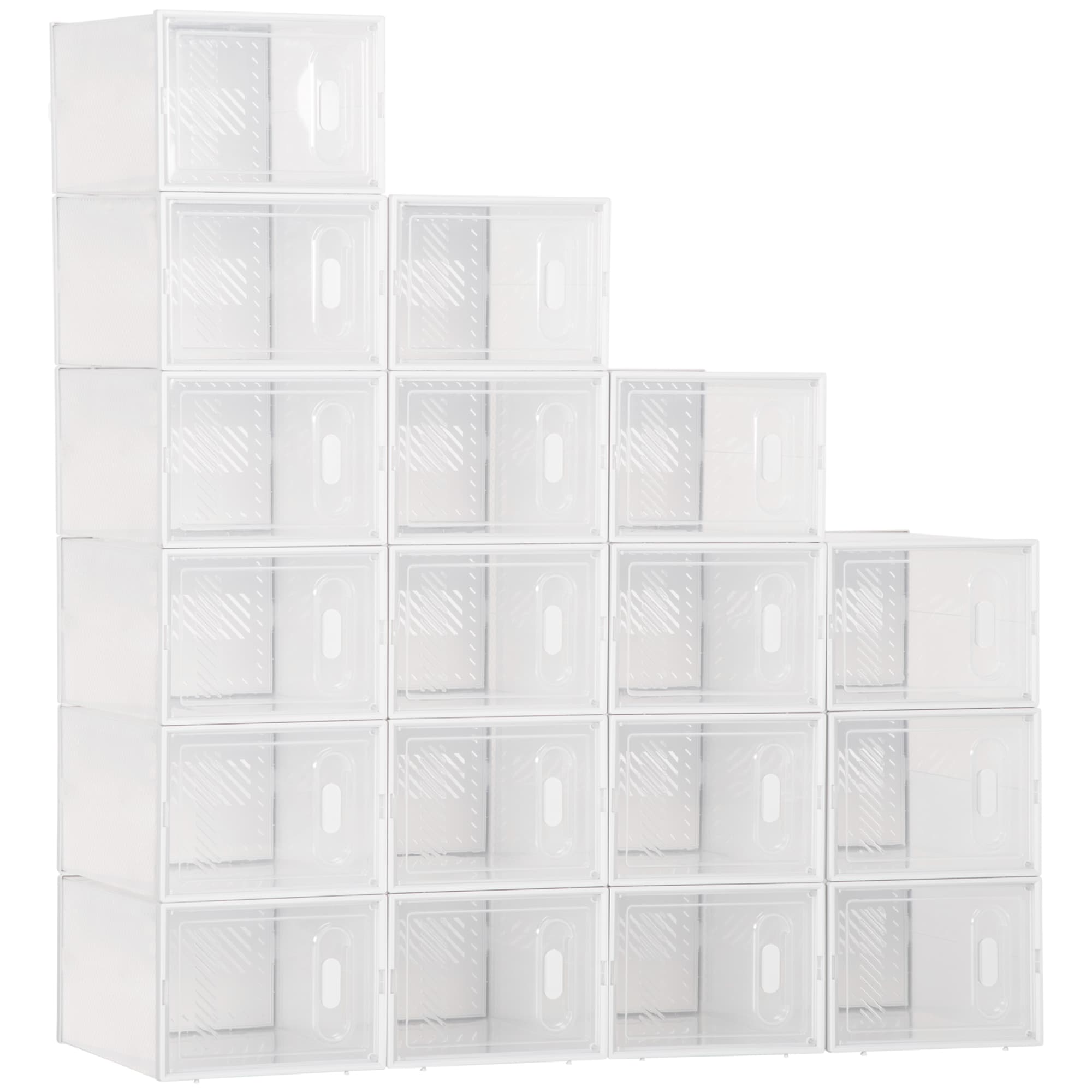 HOMCOM Lot de 18 boites cubes rangement à chaussures meuble modulable avec portes transparentes - dim. 25L x 35l x 19H cm