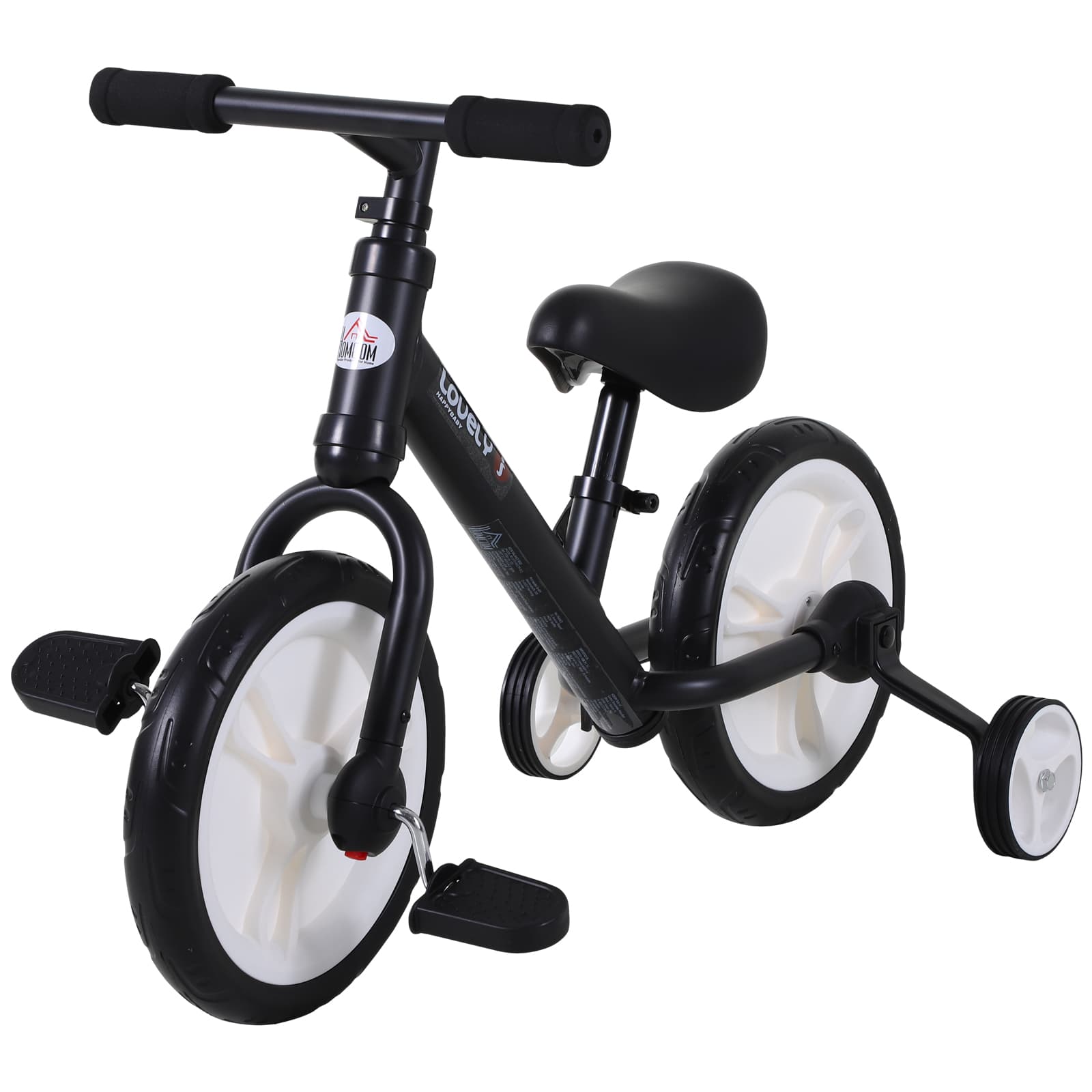 Homcom Vélo enfant draisienne 2 en 1 roulettes et pédales amovibles roues 11" hauteur selle réglable acier noir