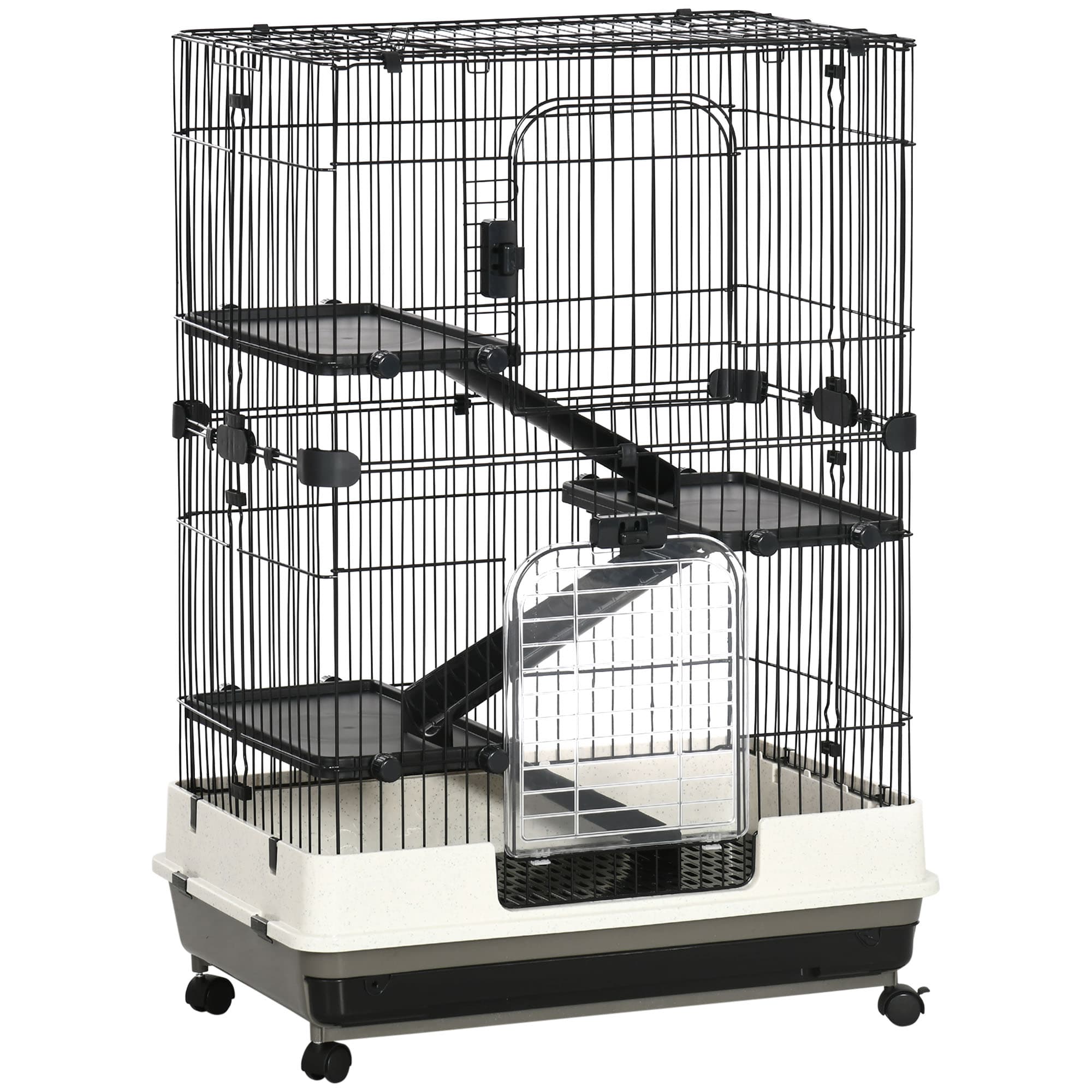 PawHut Cage pour petits animaux roulante 3 plates-formes démontables 3 rampes plateau inférieur amovible métal PP 81,2 x 52,7 x 110 cm noir