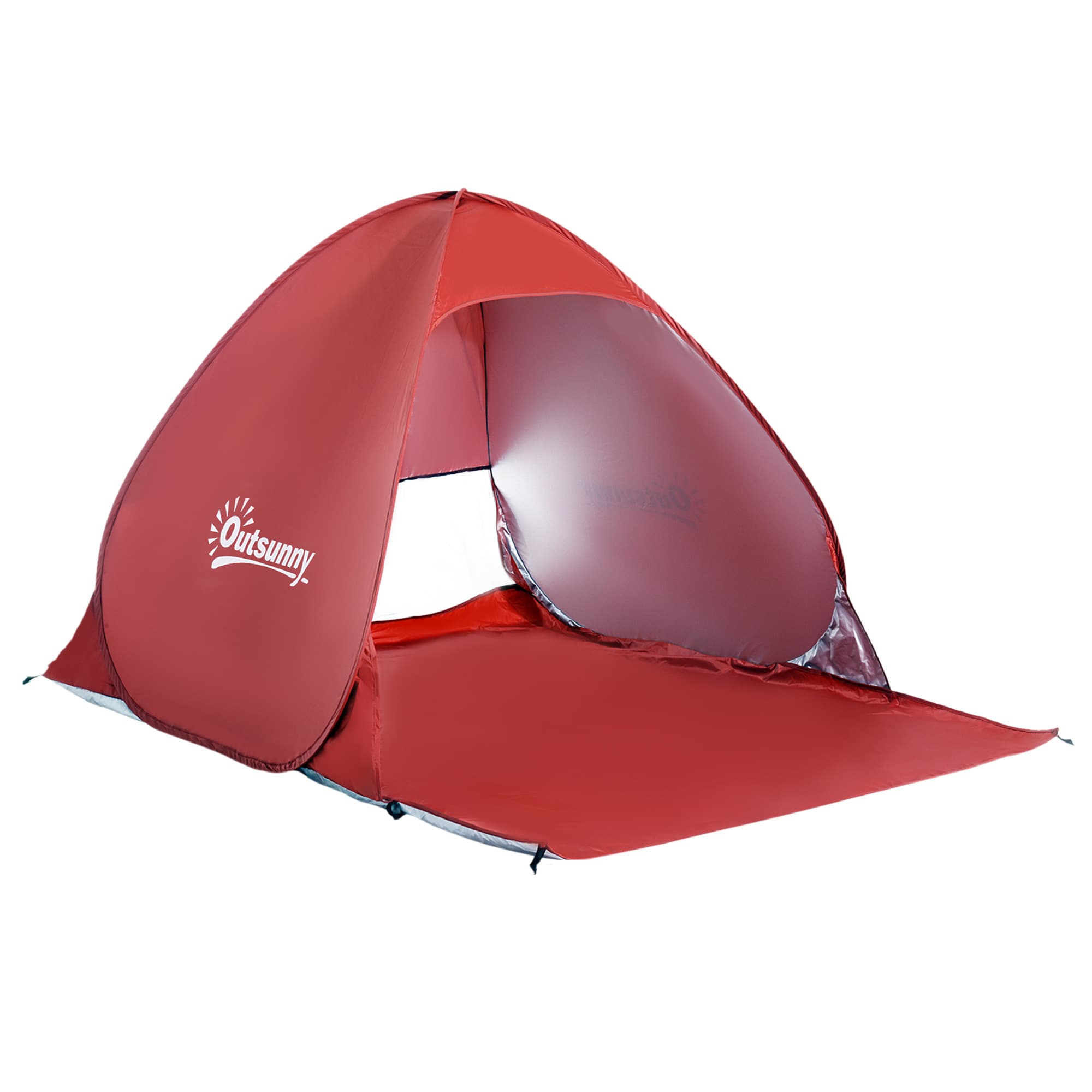 Outsunny Abri de Plage Tente de Plage Pliable Pop-Up Automatique Instantané Protection UV Fenêtre Arrière Grand Tapis de Sol Rouge