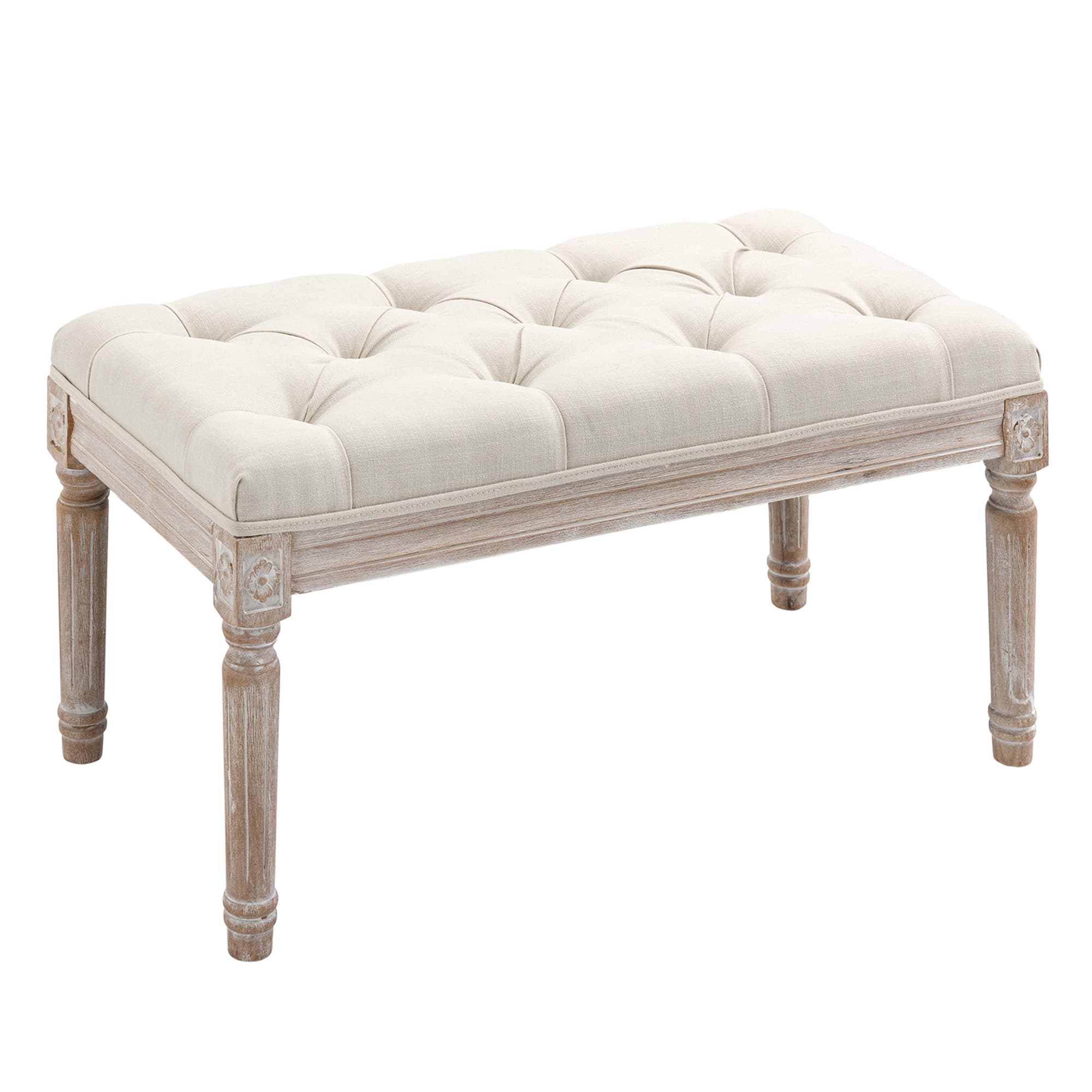 HOMCOM Banc banquette design classique et vintage rembourrage en tissu au toucher lin grand confort pour chambre salle à manger salon couloir beige