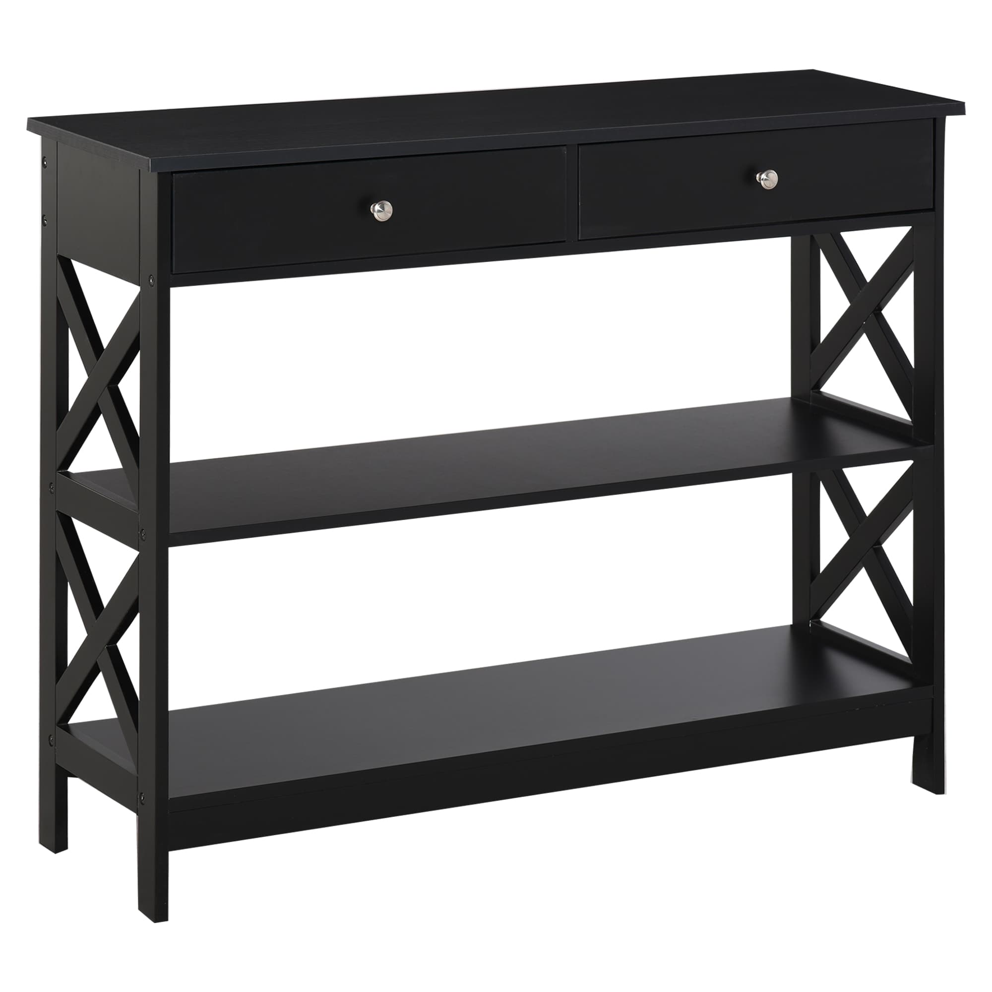 HOMCOM Console Élégante 2 Tiroirs 2 Étagères Design Moderne Noire pour Entrée Salon Aosom France