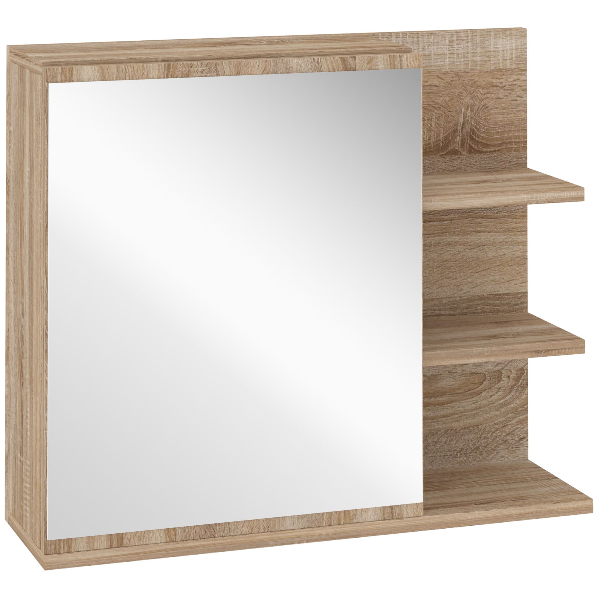 kleankin Armoire Miroir de Salle de Bain avec 3 étagères latérales kit Installation Murale fourni Panneaux Particules Aspect chêne Clair