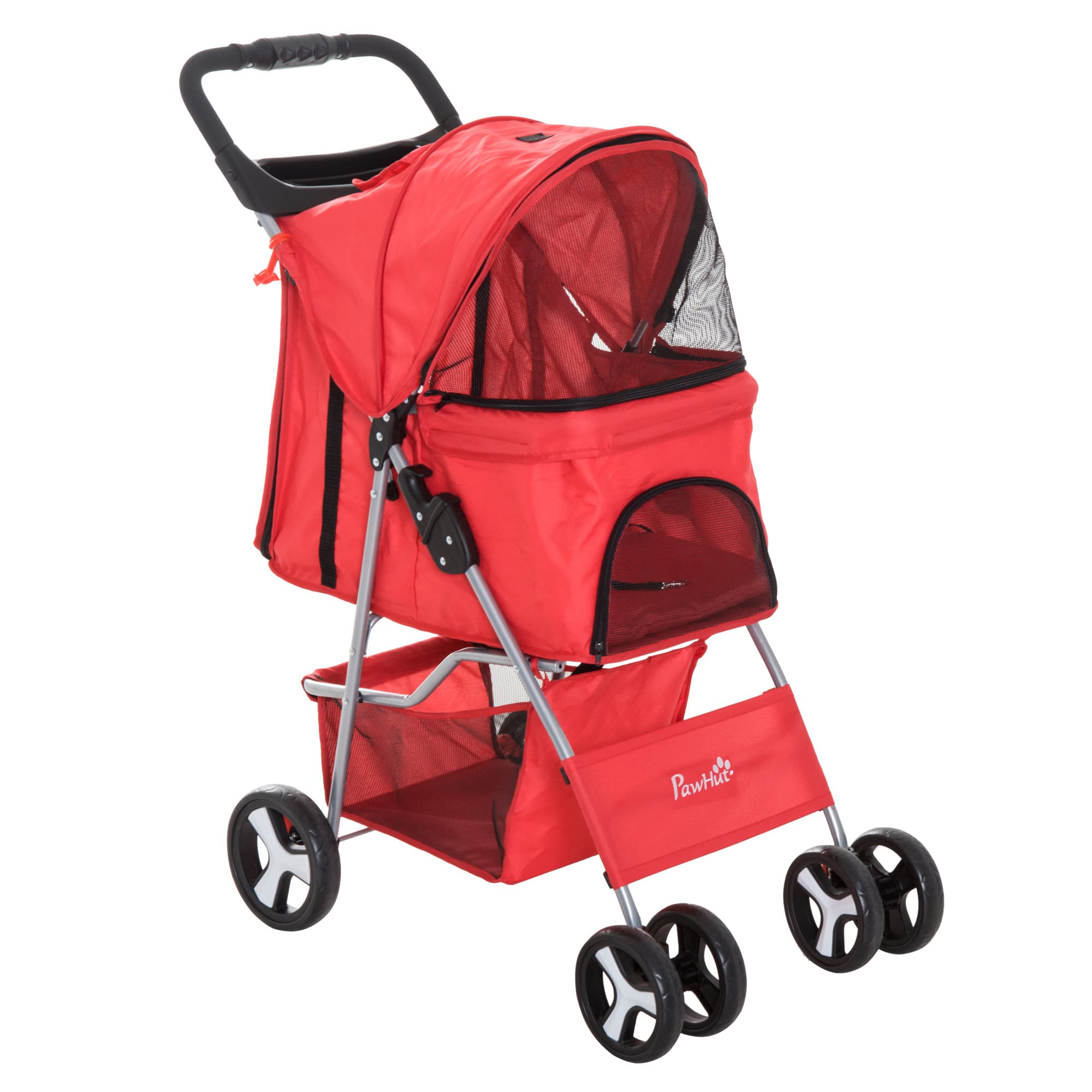 Pawhut Poussette buggy pour chiens 75L x 46l x 94H cm pliable imperméable tissu 600D Oxford 4 roues rouge