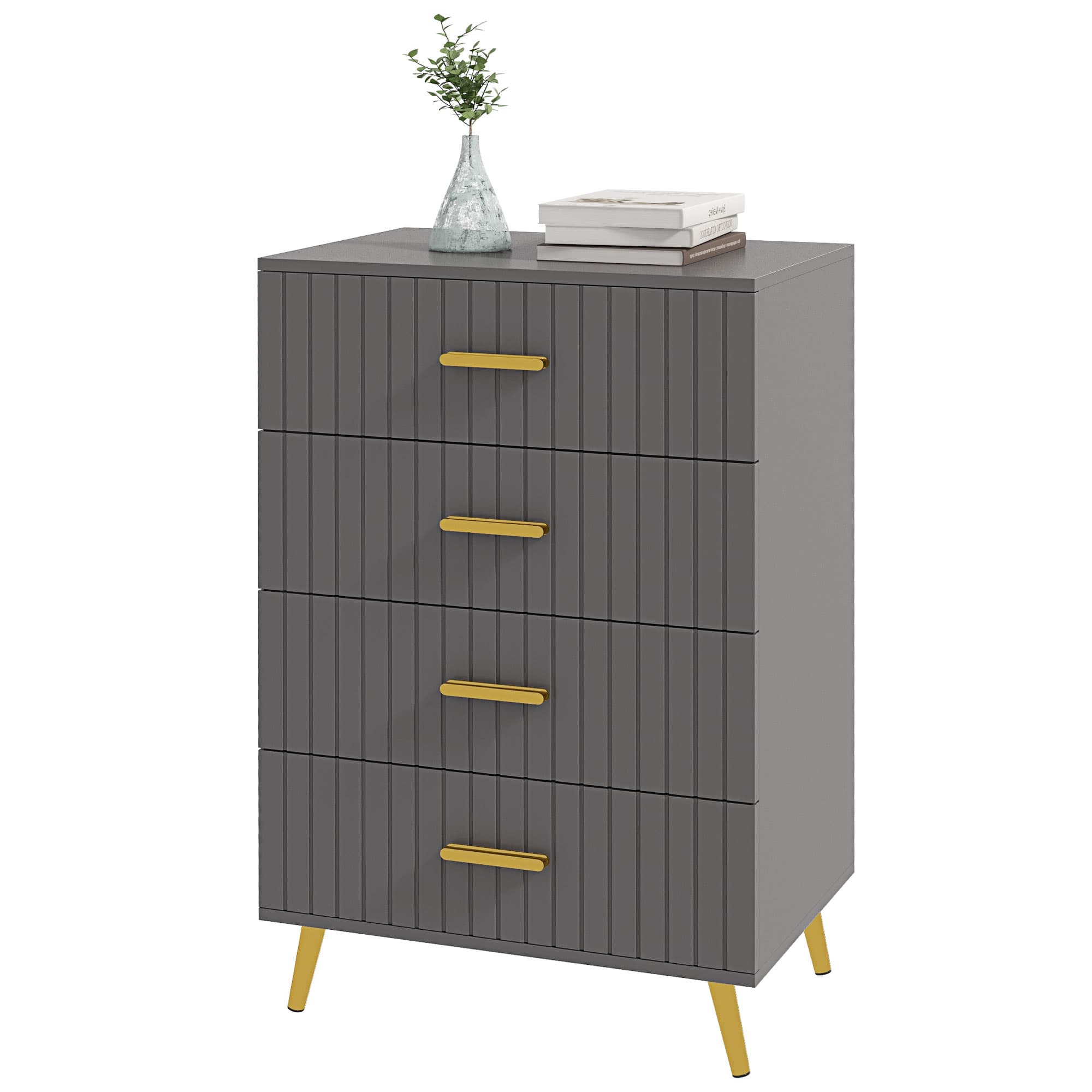 HOMCOM Commode 4 tiroirs meuble de rangement chambre avec pieds en aluminium doré, 60L x 40l x 90H cm, gris