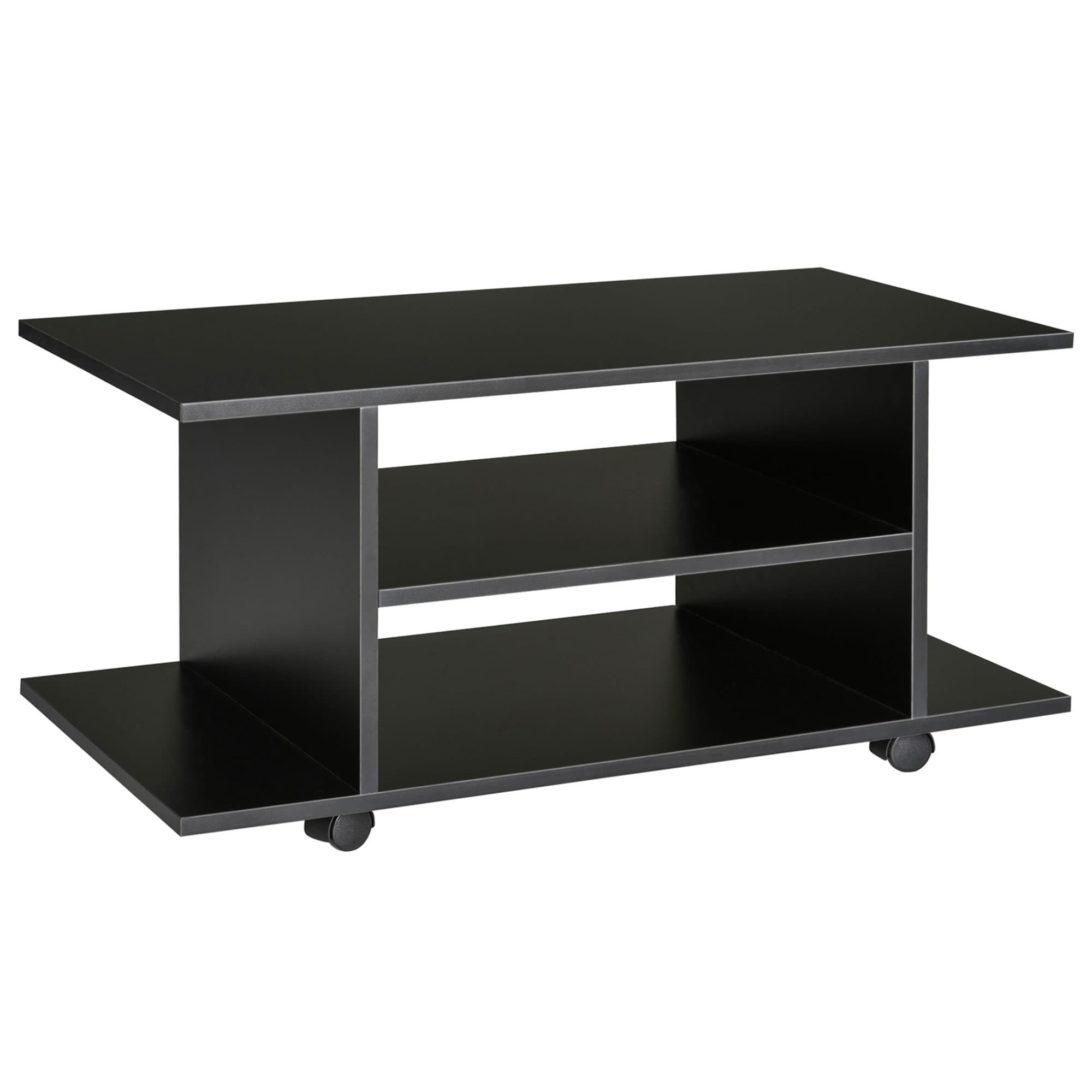 HOMCOM Meuble tv bas table basse a roulettes en panneaux de particules noir