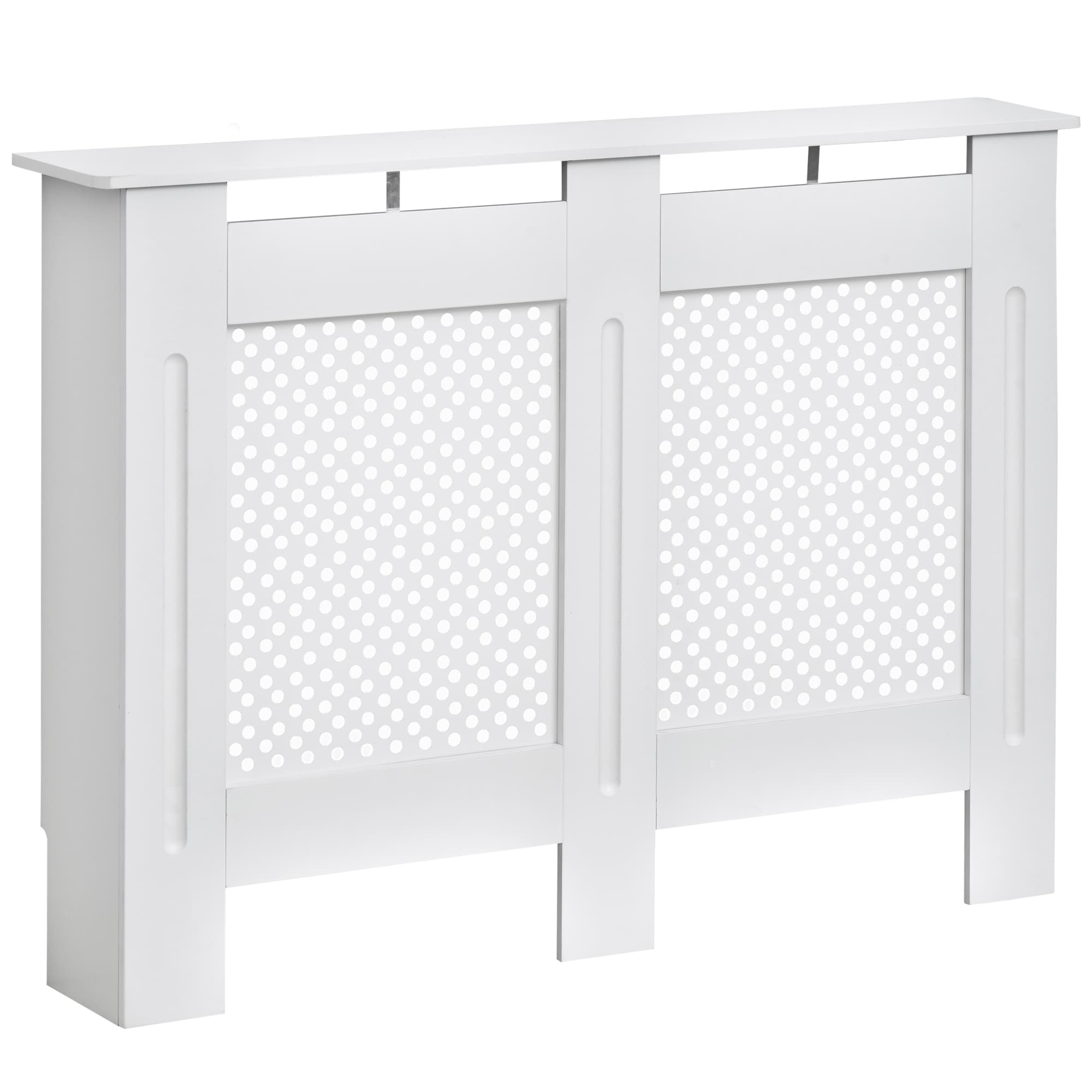 HOMCOM Cache-radiateur couverture de radiateur de chauffage en panneau MDF avec une grille de forme ronde moderne élégante 111,5 x 82 x 19 cm blanc