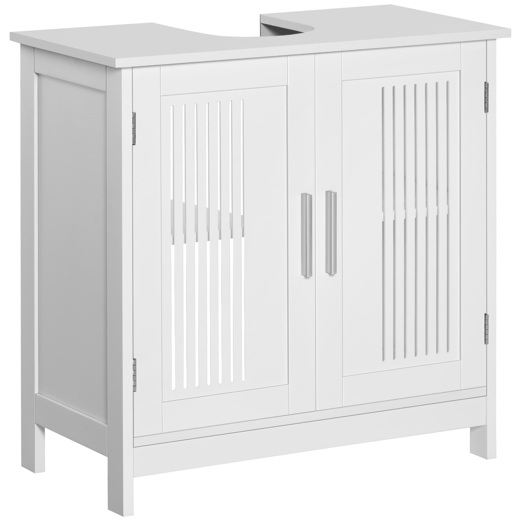 Kleankin Meuble Sous-Vasque Blanc 2 Portes Rainurées et Étagère Réglable en MDF Aosom France