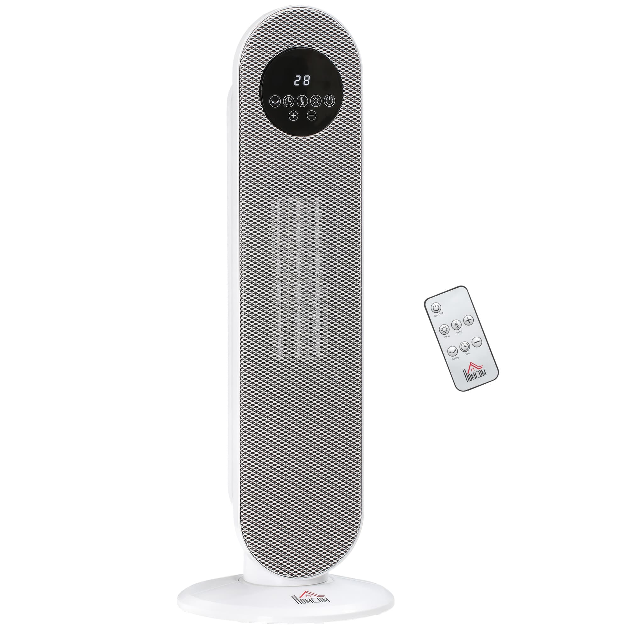 HOMCOM Chauffage colonne soufflant oscillant 1300/2000 W avec télécommande incluse - radiateur d'appoint blanc - 21 x 21 x 63,5 cm