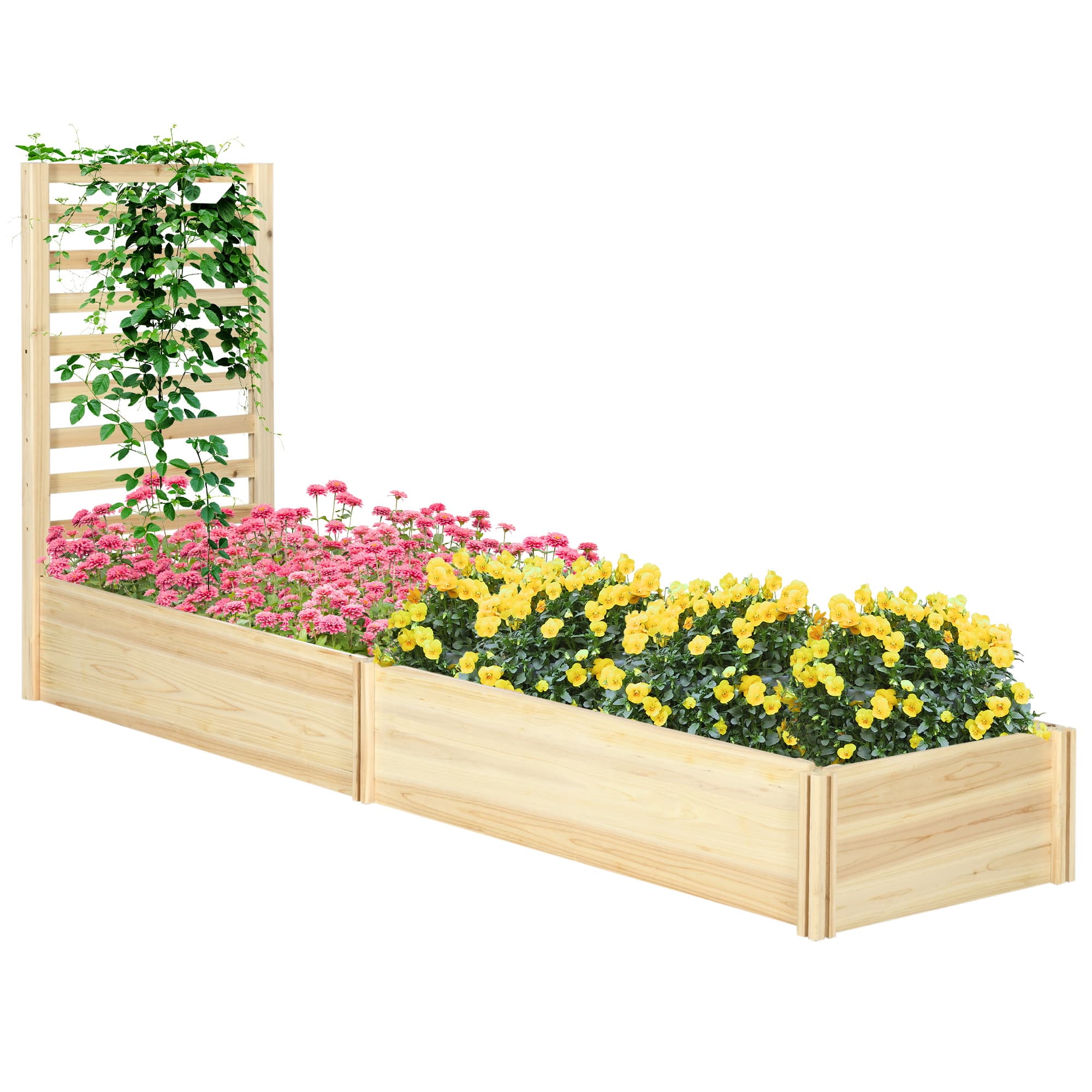 Outsunny Jardinière carré potager en bois avec treillis dim. 230L x 60l x 110H cm bois sapin naturel