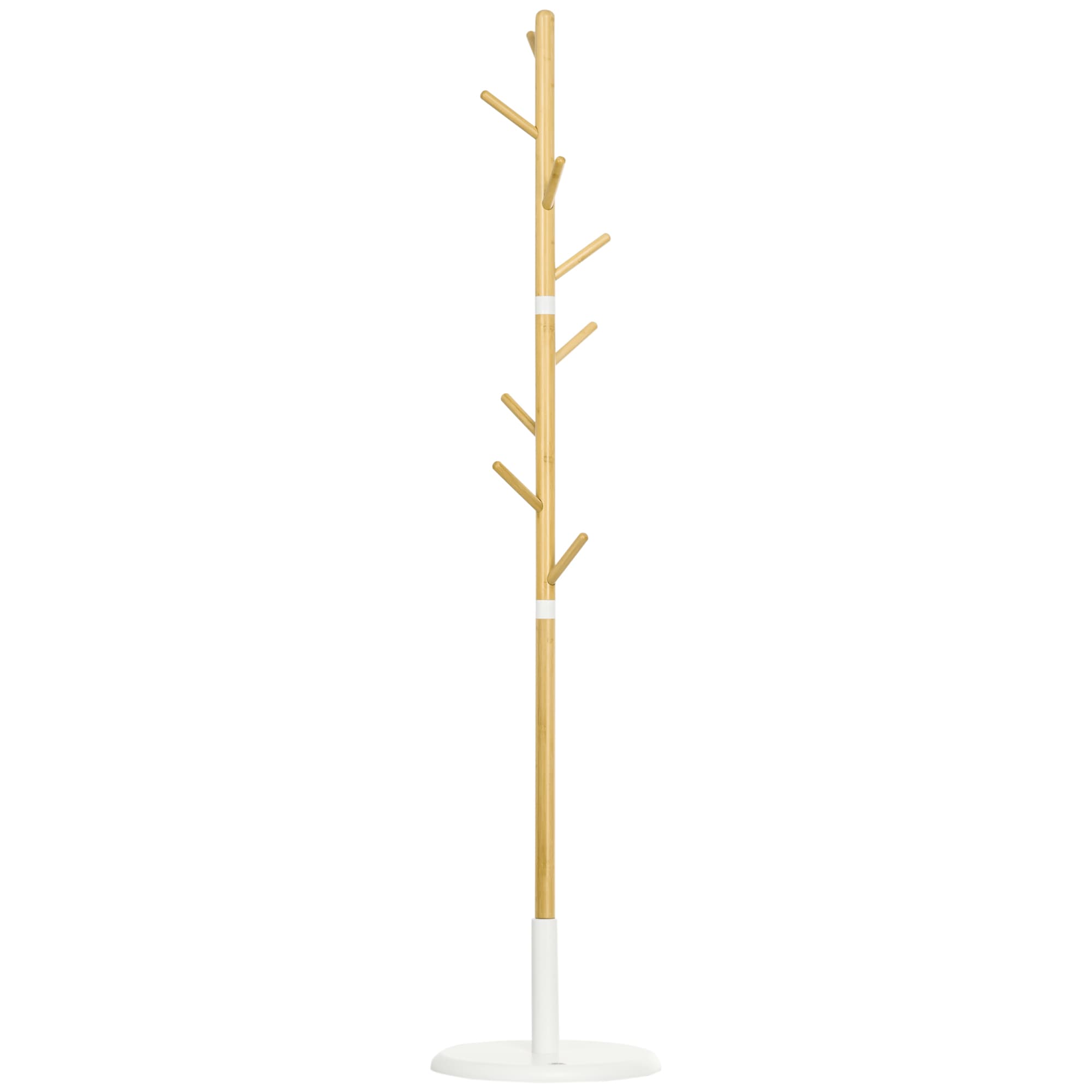 HOMCOM Porte manteau sur pied vestiaire 8 patères meuble d'entrée pour vêtements chapeaux entrée couloir hauteur 175,6 cm en bambou et métal