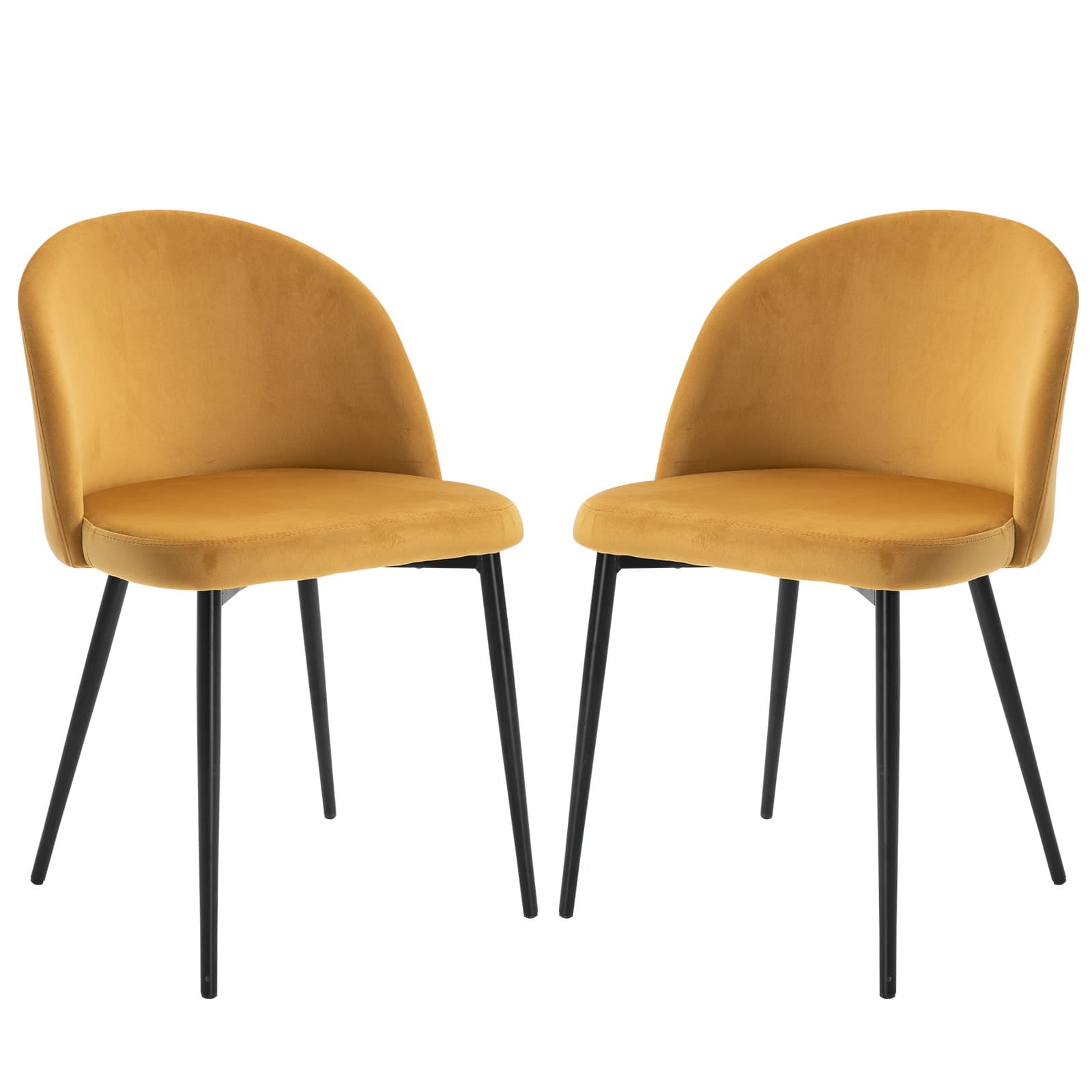 HOMCOM Lot de 2 Chaises salle à manger en velours design scandinave pieds effilés métal noir - assise dossier ergonomique moutarde Aosom France