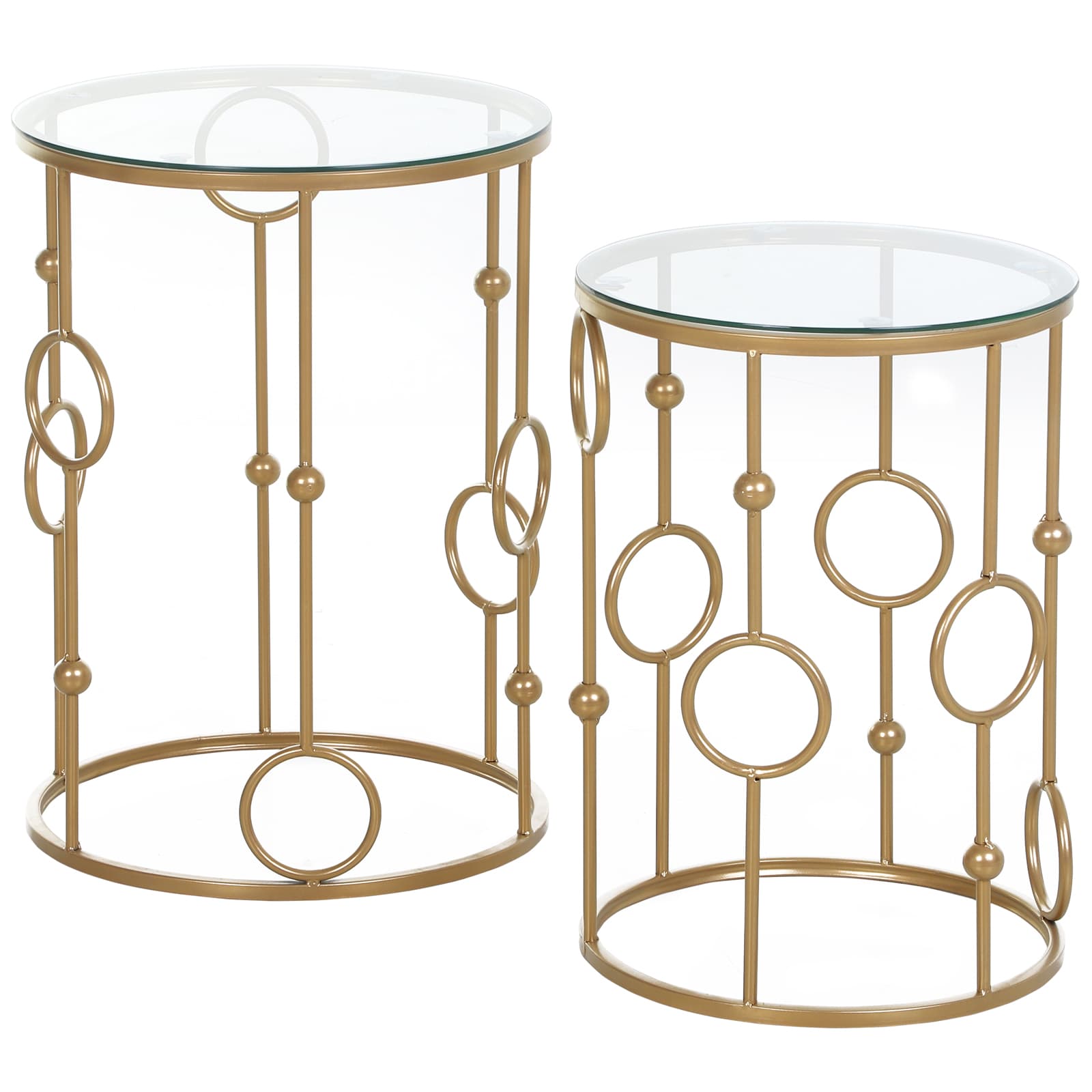 HOMCOM Lot de 2 Tables Basses Rondes Table d’Appoint Bout de Canapé Design Élégant Plateau en Verre Trempé Ø 41 x 57 cm et Ø 36 x 51 cm Or
