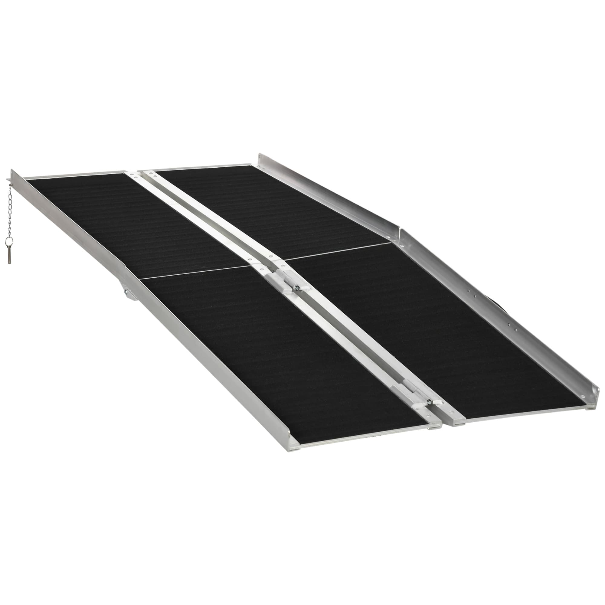 HOMCOM Rampe de fauteuil roulant rampe de chargement rampe d'accès antidérapante pliable avec bordures de sécurité 270 Kg 183x73,5cm alu. Noir
