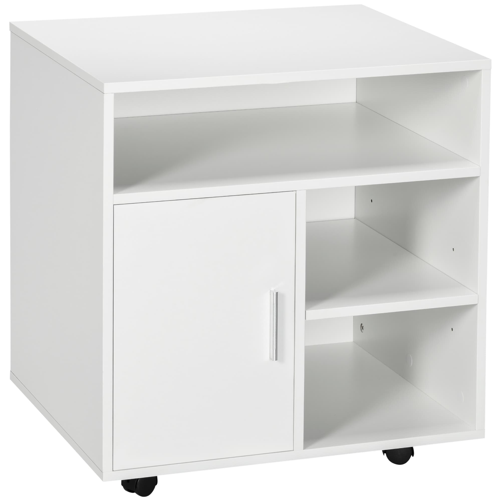 HOMCOM Caisson de Bureau à Roulettes Classeur latéral Mobile Imprimante Bois avec étagères de Rangement Ouvertes et Réglabes 60 x 50 x 65,5 cm Blanc